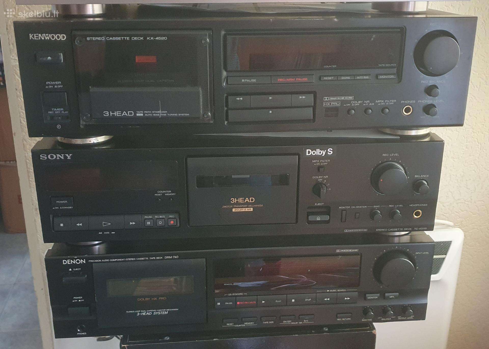 Trigalviai kasetiniai grotuvai, Denon,sony, Kenwoo