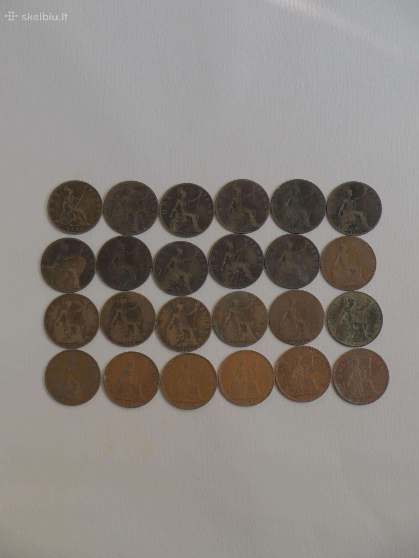Senovinių Didžiosios Britanijos 1 Penny monetų rin