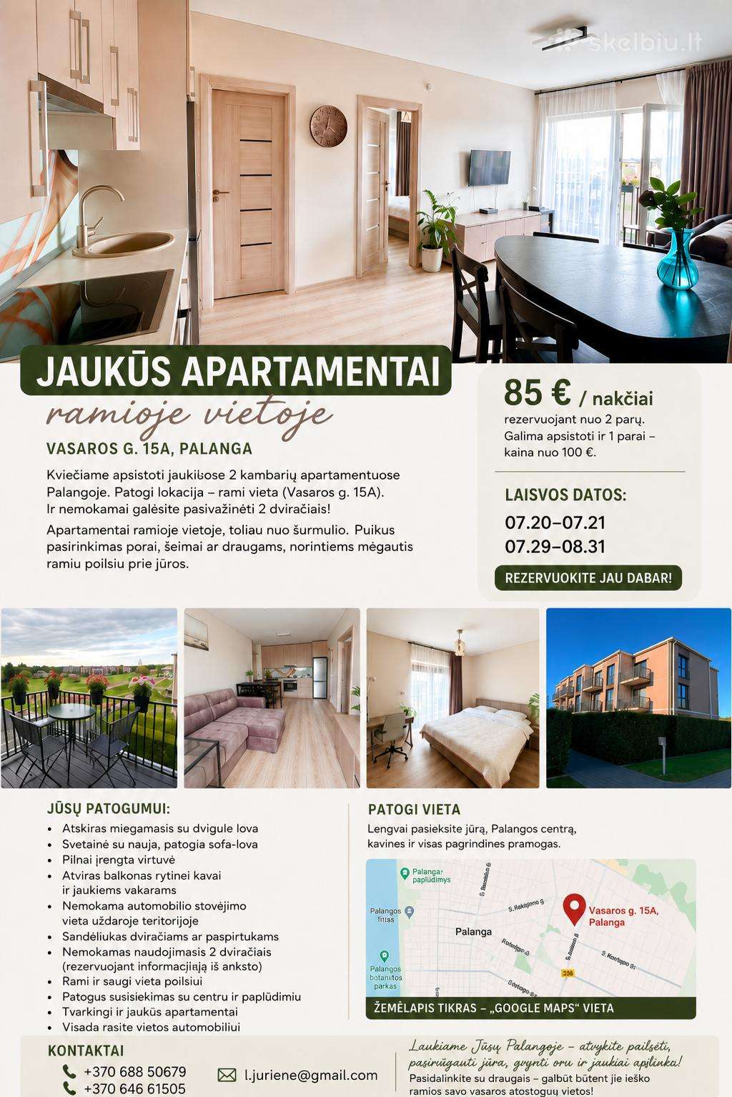 2 kambarių apartamentai + dviračiai