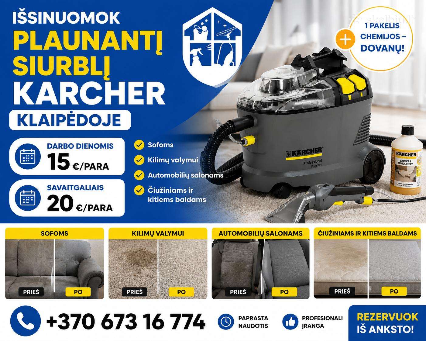 Plaunančio siurblio nuoma Klaipėda