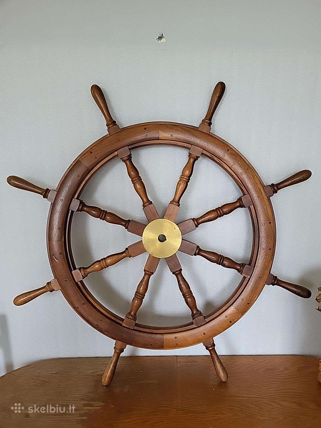 Masyvus medinis laivo šturvalas – 100 cm,