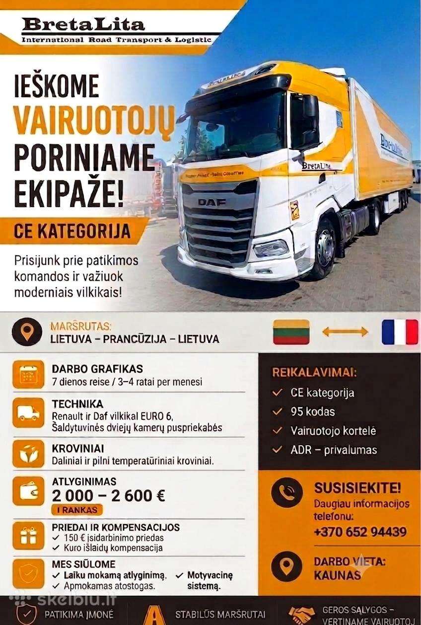 Dviejų vairuotojų ekipažas ratais Lt - Fr - Lt