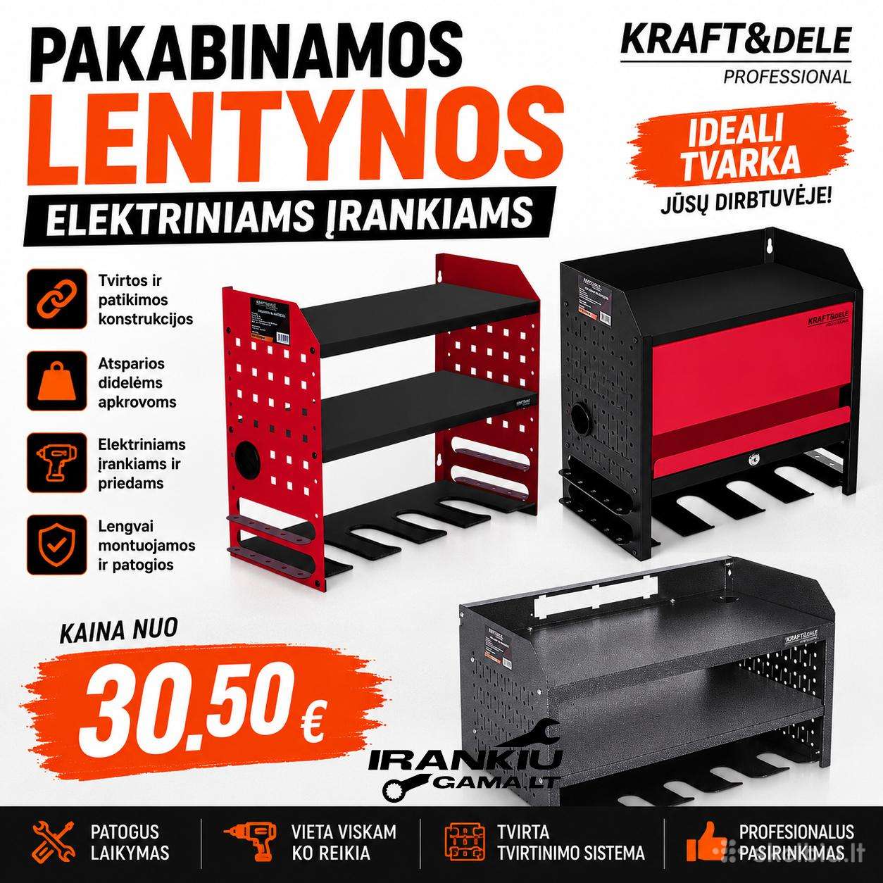 Pakabinamos lentynos įrankiams