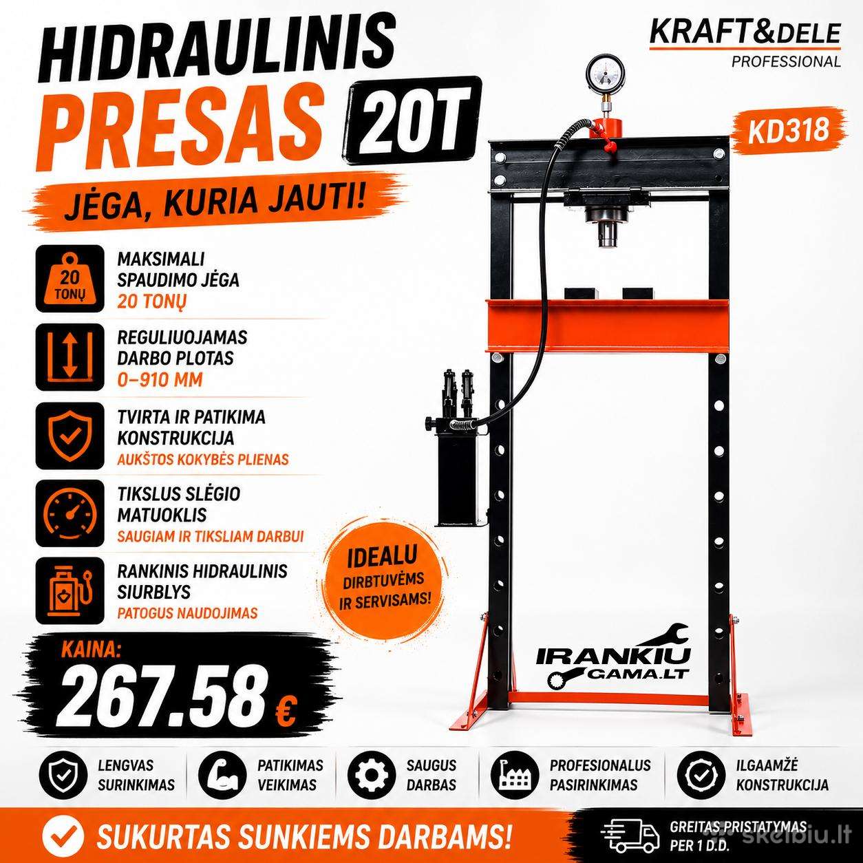 Hidraulinis presas 20t pigiau
