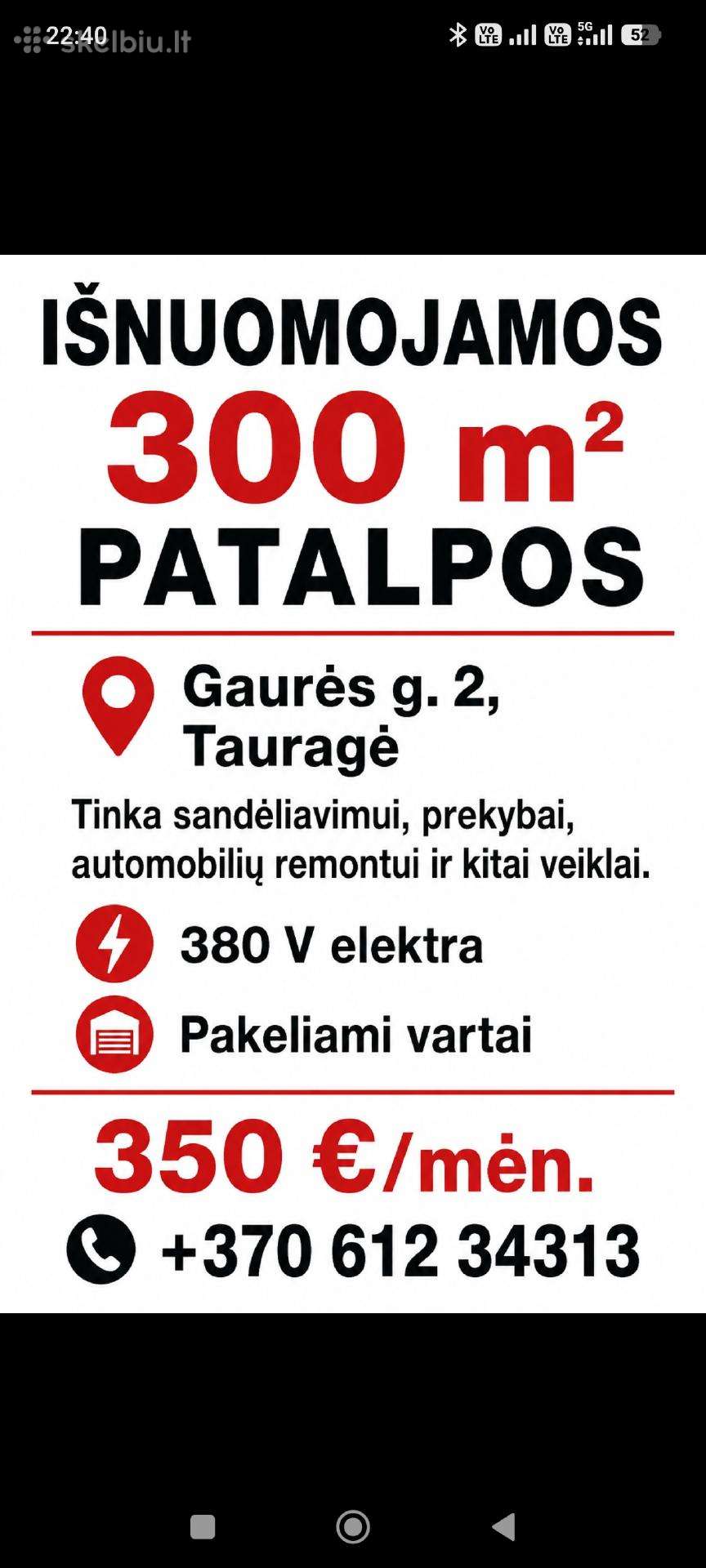 Patalpų nuoma Tauragėje