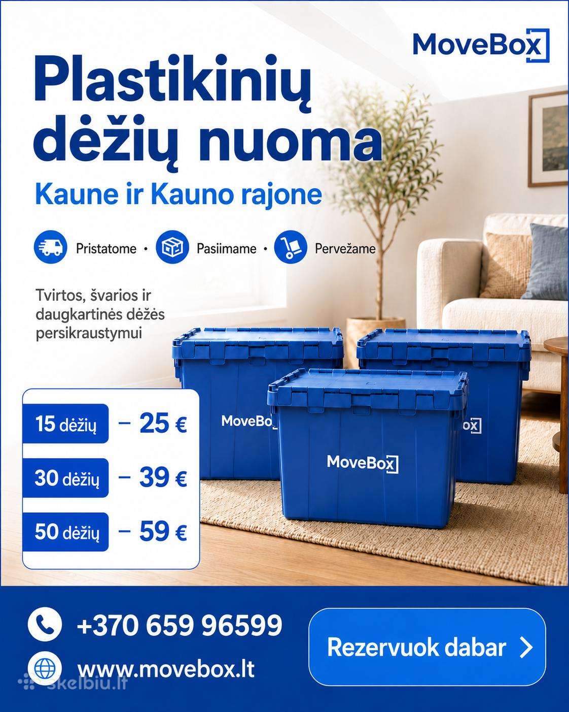 Plastikinių dėžių nuoma kraustymuisi Movebox