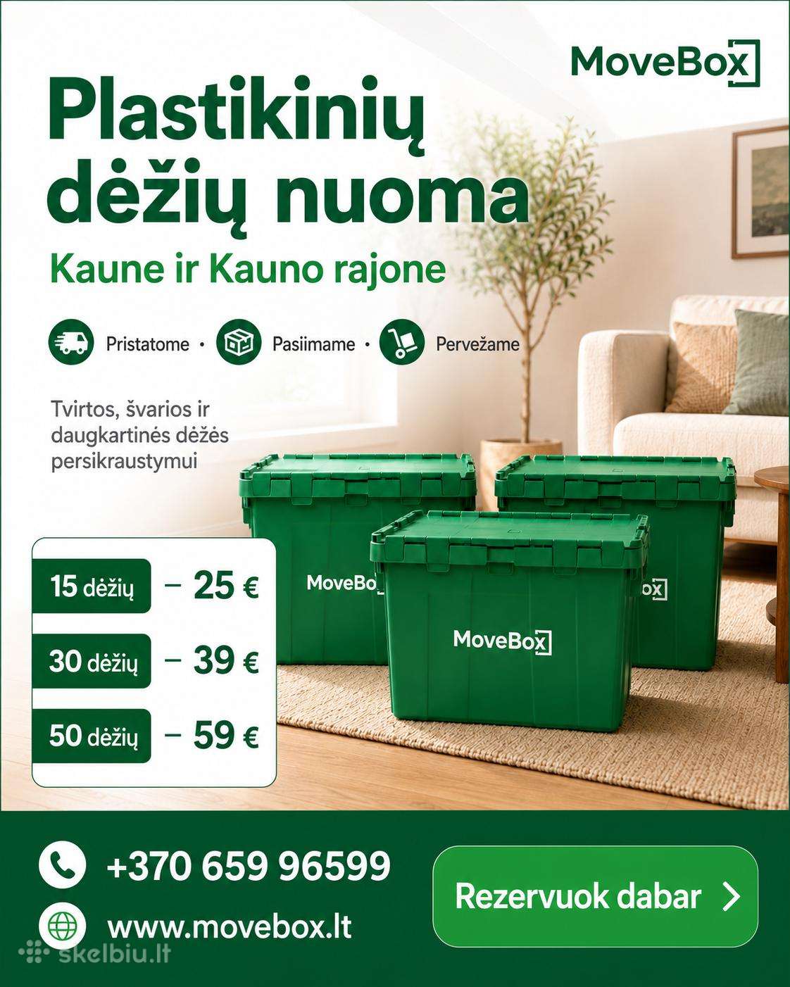 Tvirtų plastikinių dėžių nuoma kraustymui Movebox