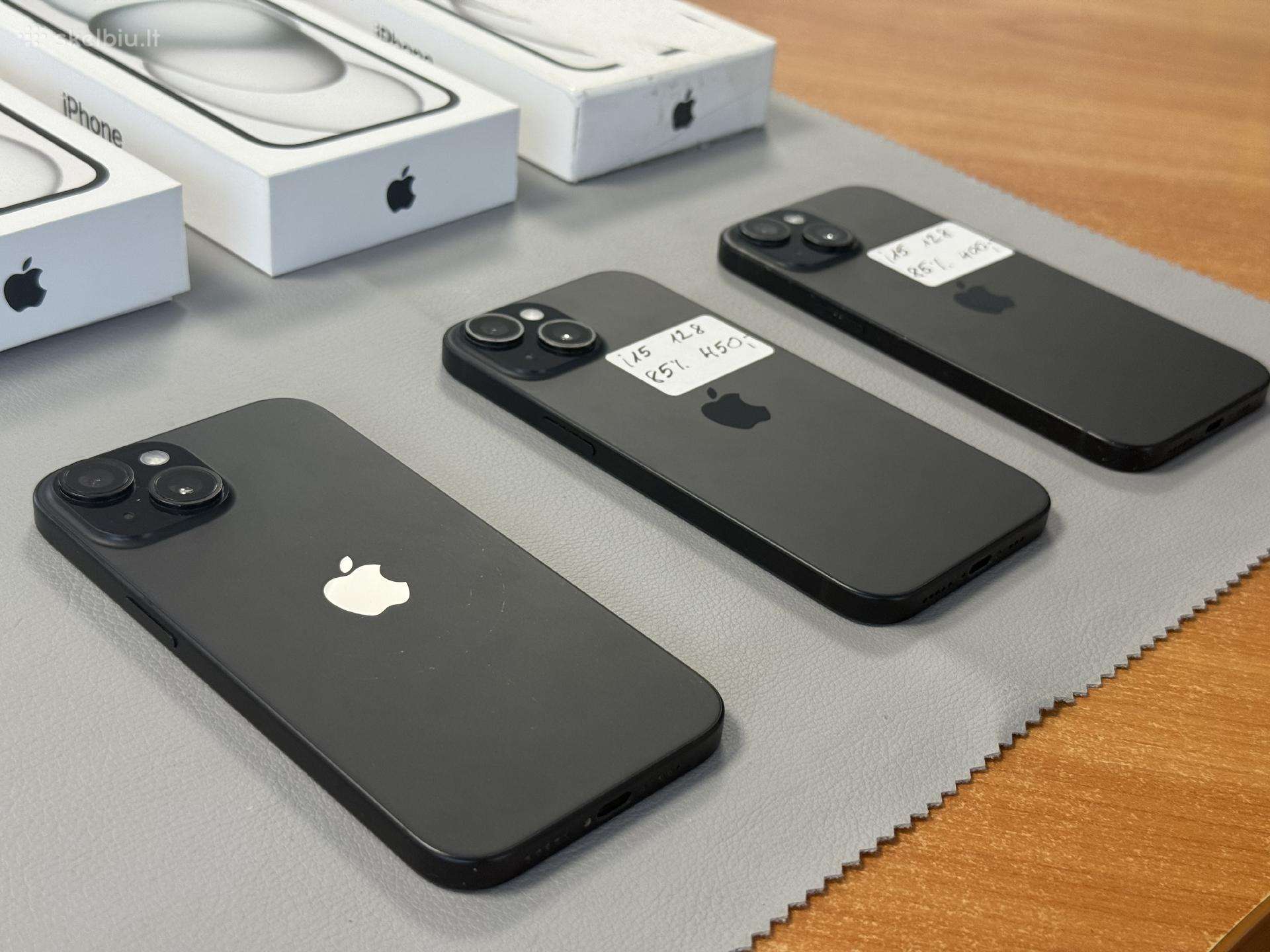 iPhone 15 už 400e ir 450eur su gerom baterijom
