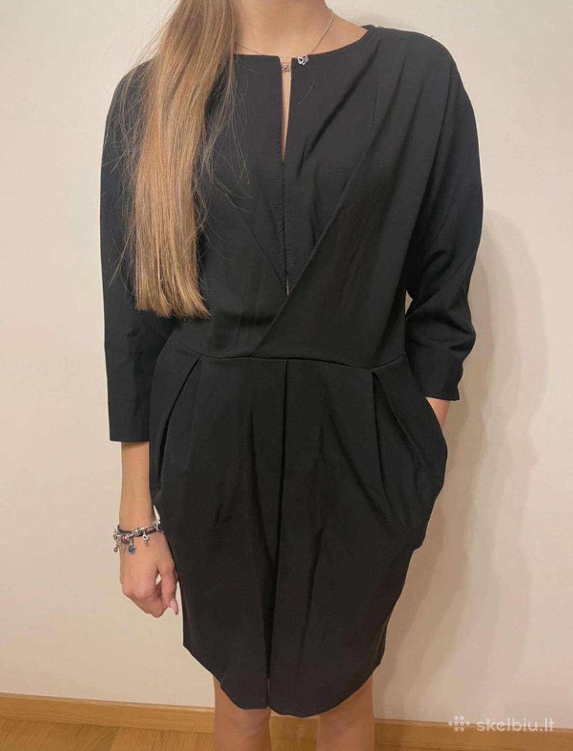 Klasikinė/dalykinė juoda suknelė su kišenėmis
