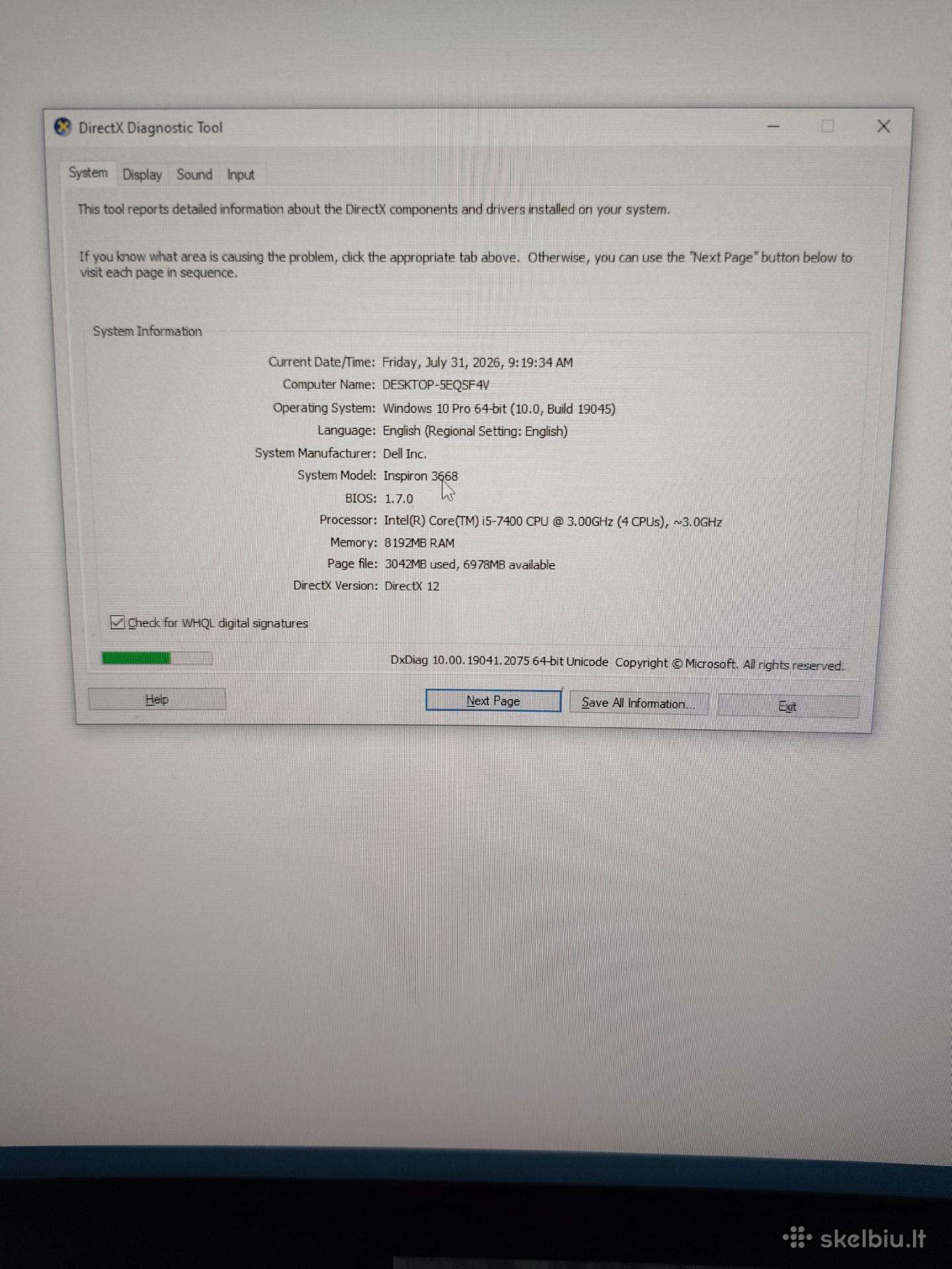 Dell inspirion 3668 i5-7400 8gb, 250 SSD gtx 1030