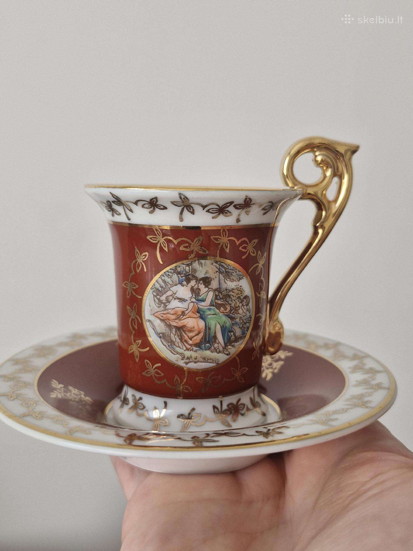 6 espresso puodelių su lėkštutėmis rinkinys