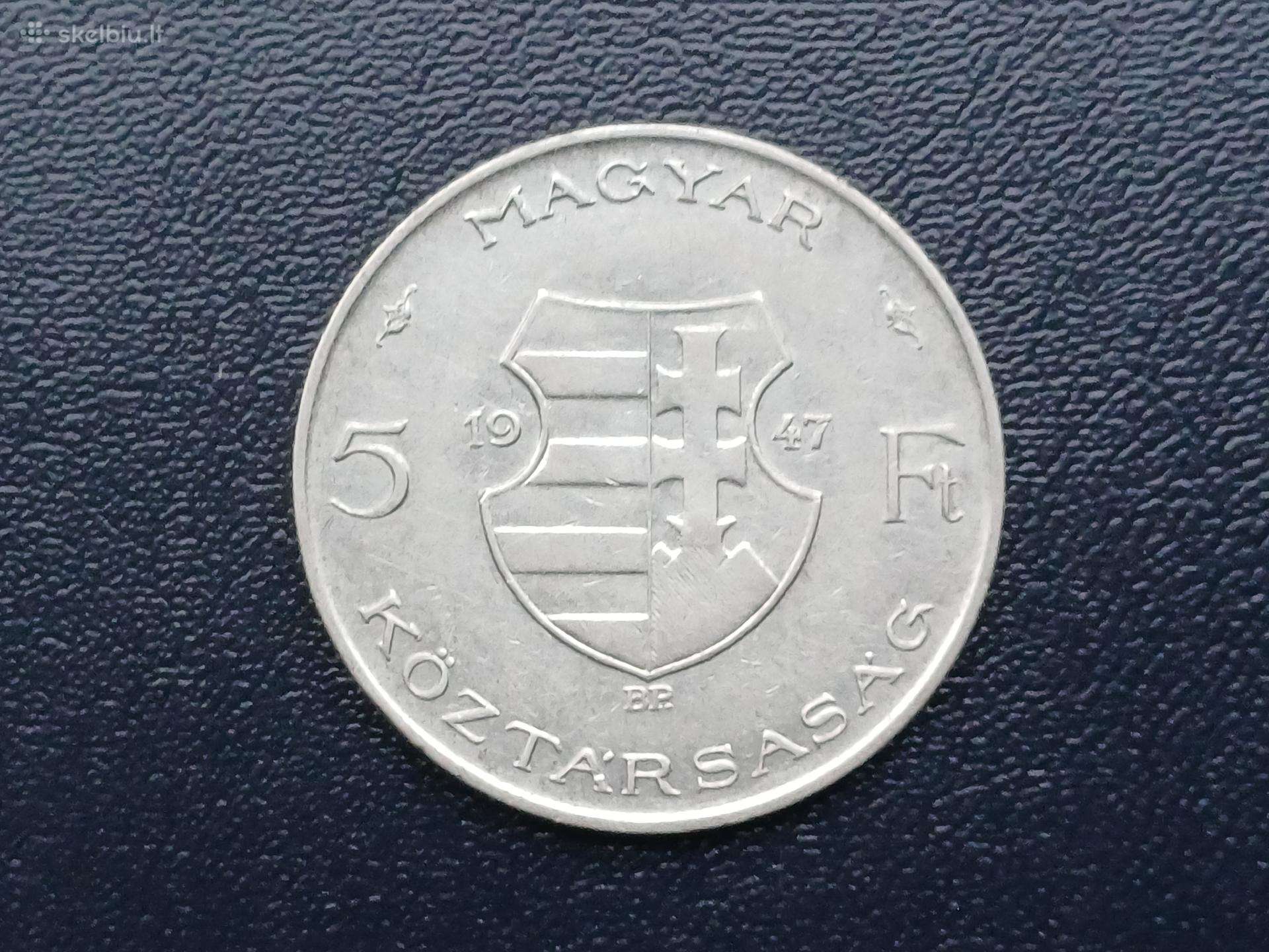 5 forintai 1947m. Vengrija sidabras