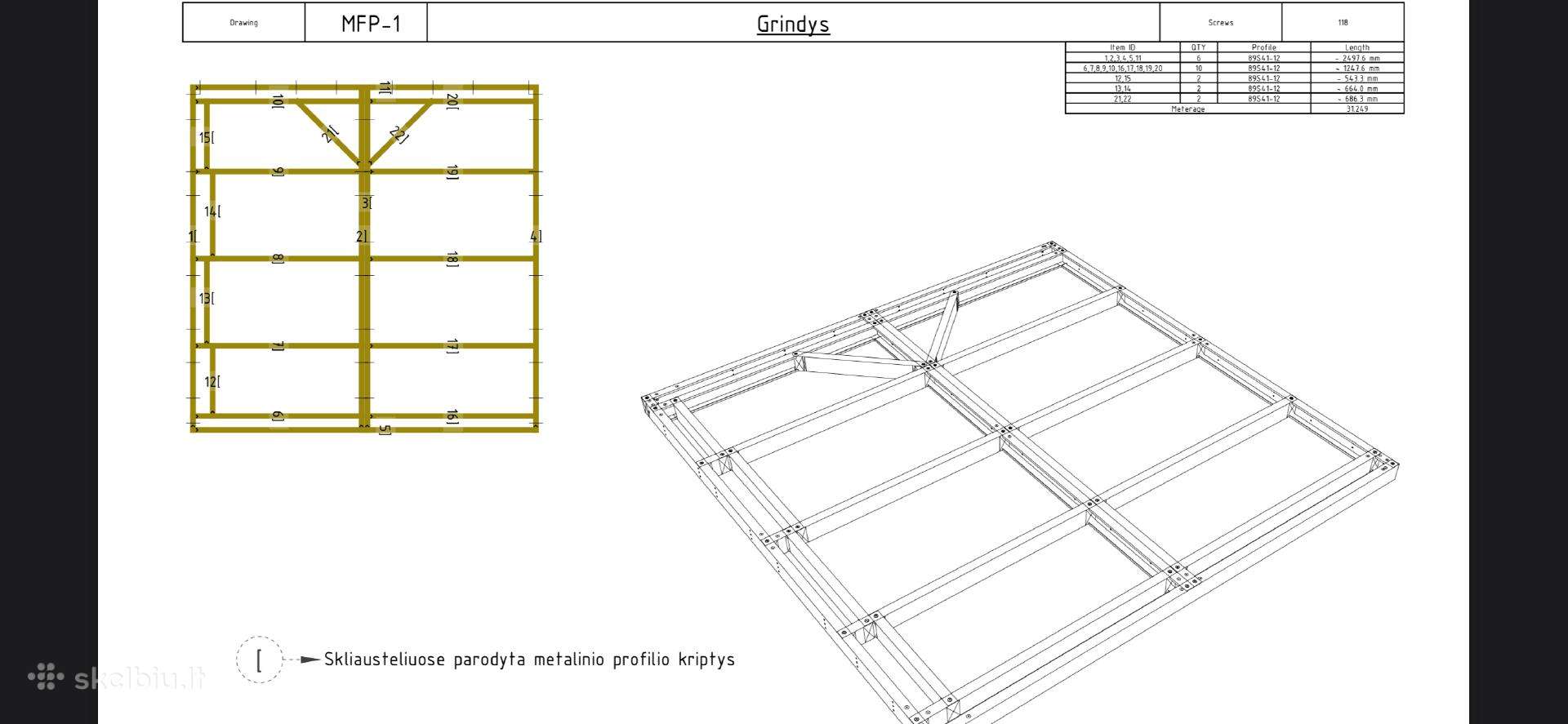 Metalinis terasas pagrindas 5m x 2.5m