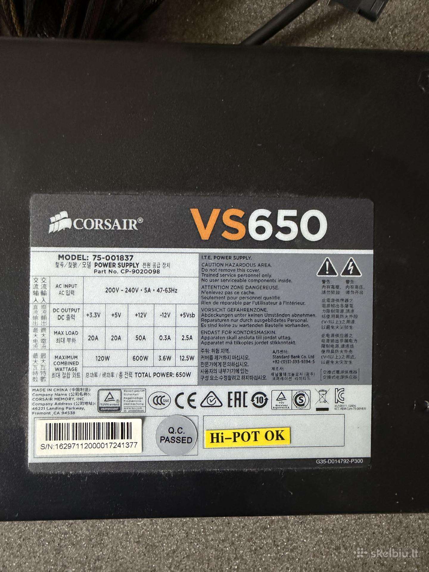 Maitinimo blokas. Corsair vs650 naudotas kompe