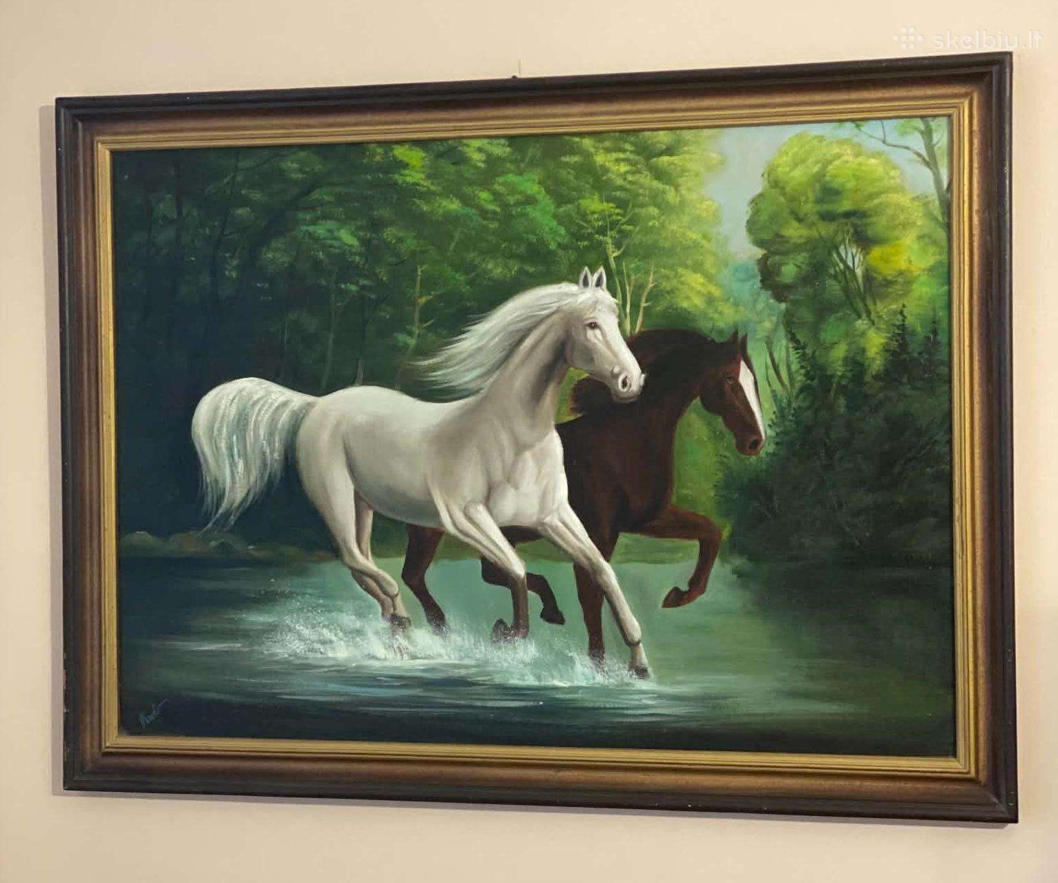 Paveikslas , Šuoliuojantys žirgai tvenkinyje “