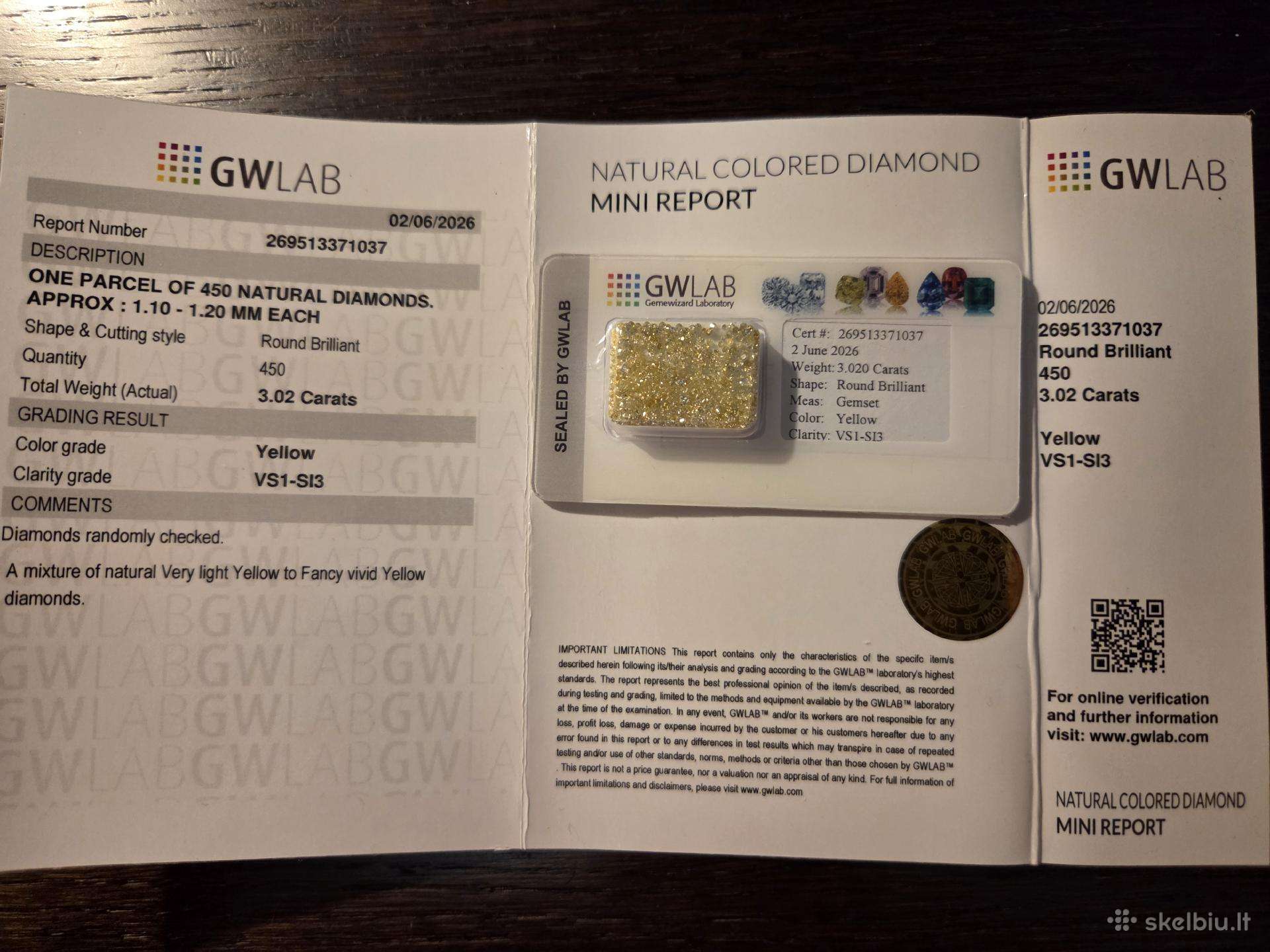 Natūralūs Fancy Yellow briliantai 3.02ct.