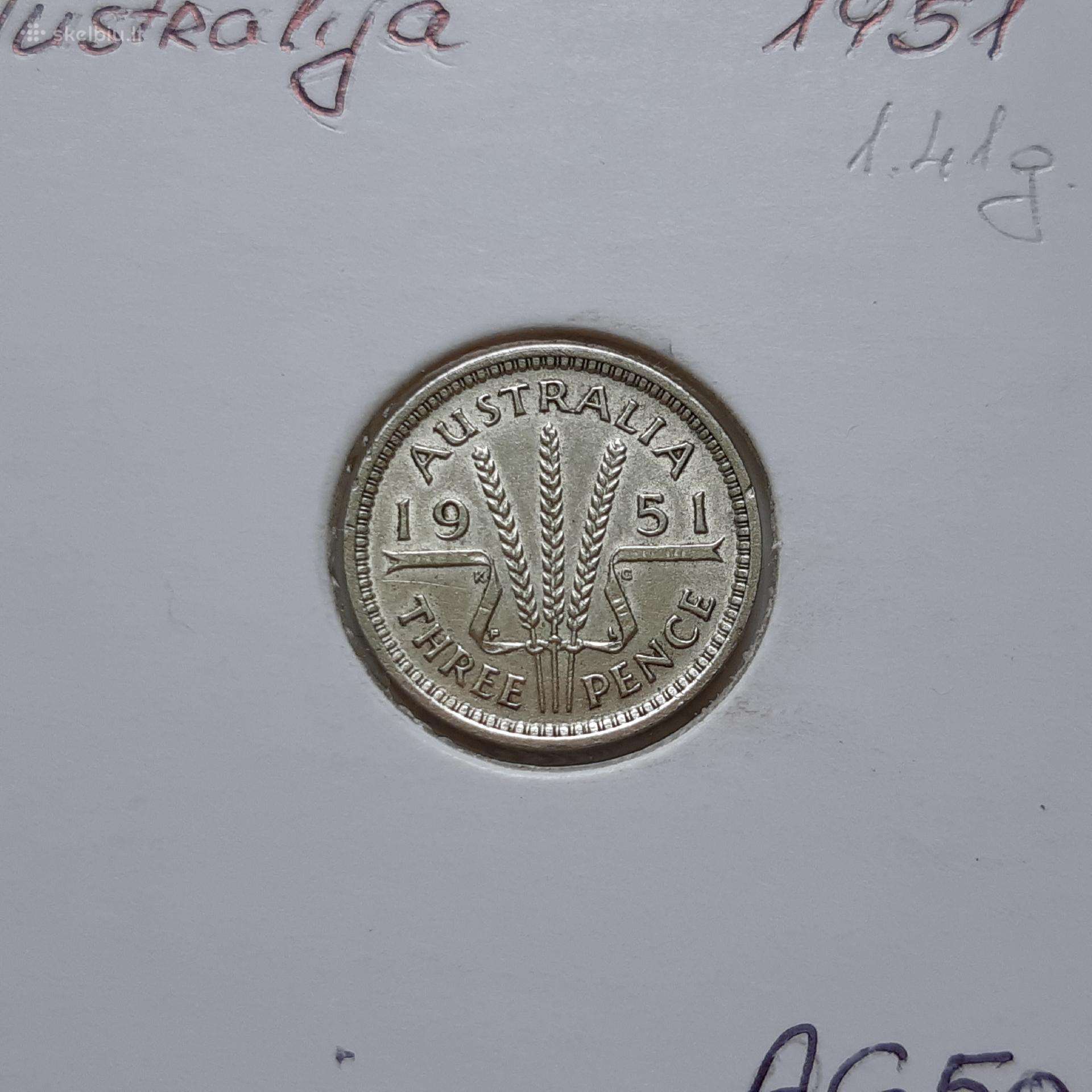 Australija 3 pensai sidabras 1951