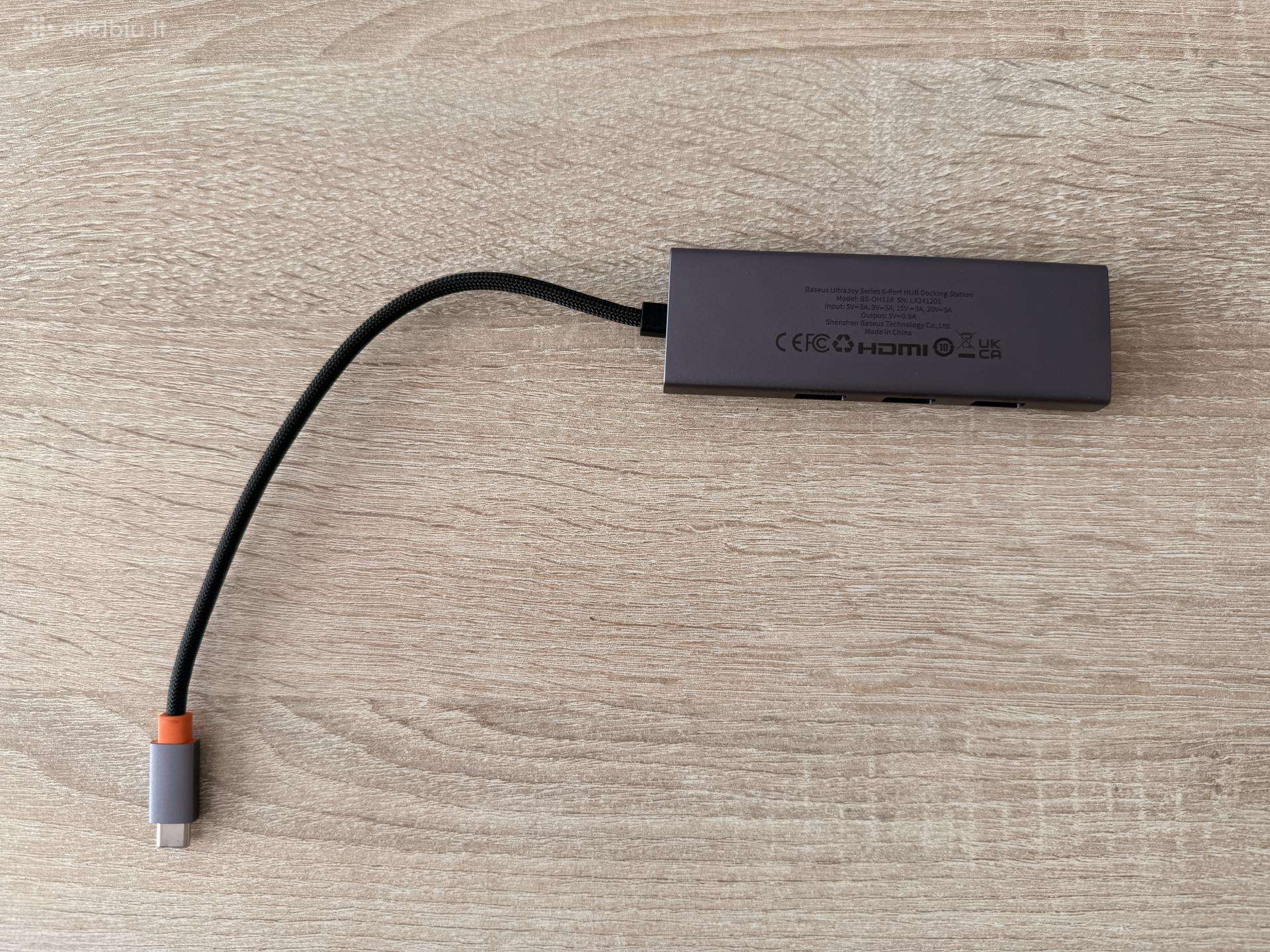 Adapteris Baseus Hdmi +4 usb 3.0 + Usb-c Pd