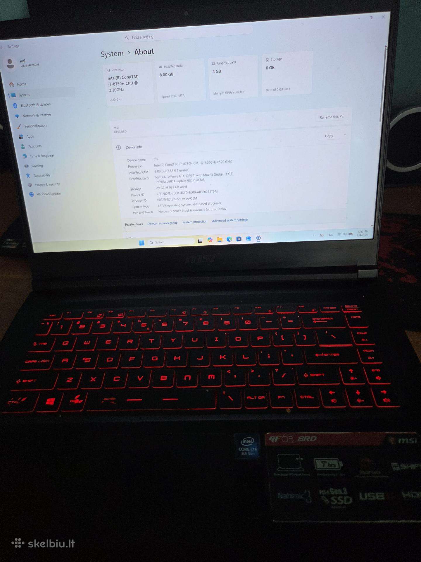 Msi Gf 63 8rd
