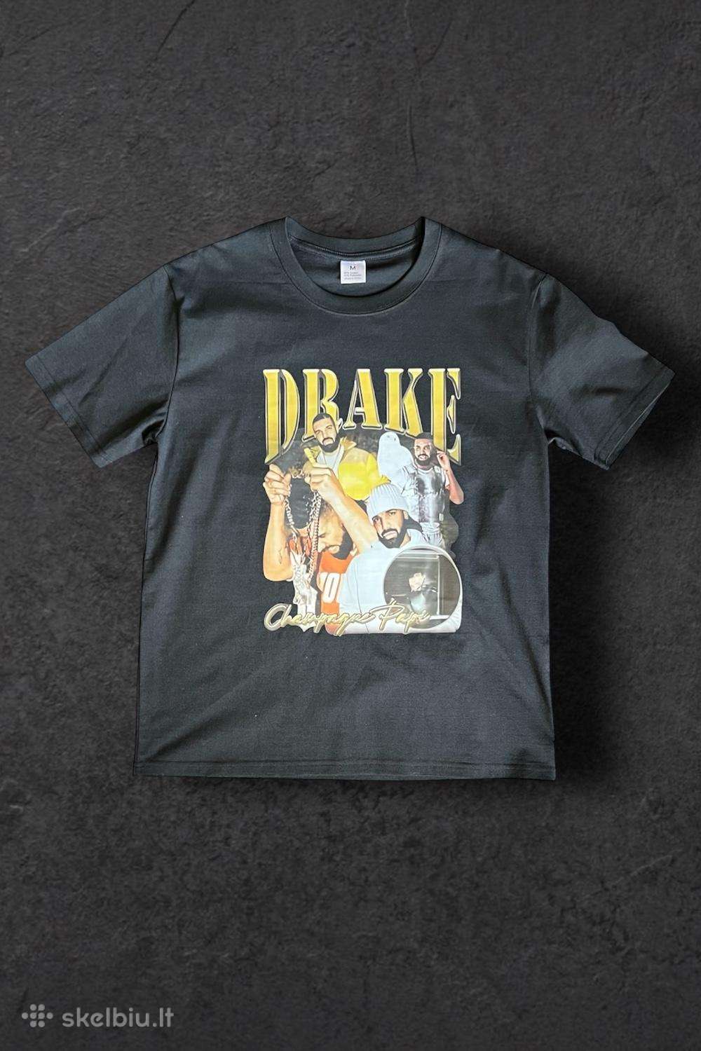 Juodi marškinėliai su atlikėjo grafika (Drake)