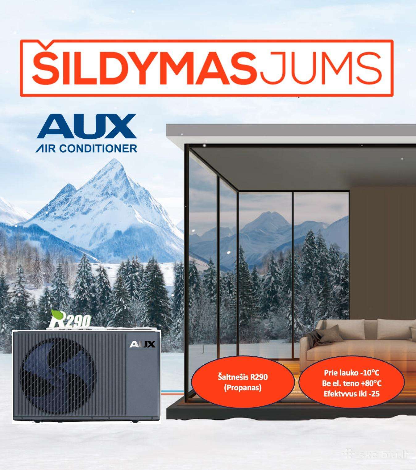 Oras-vanduo Aux R290 galia Prated 12kw Monoblokas