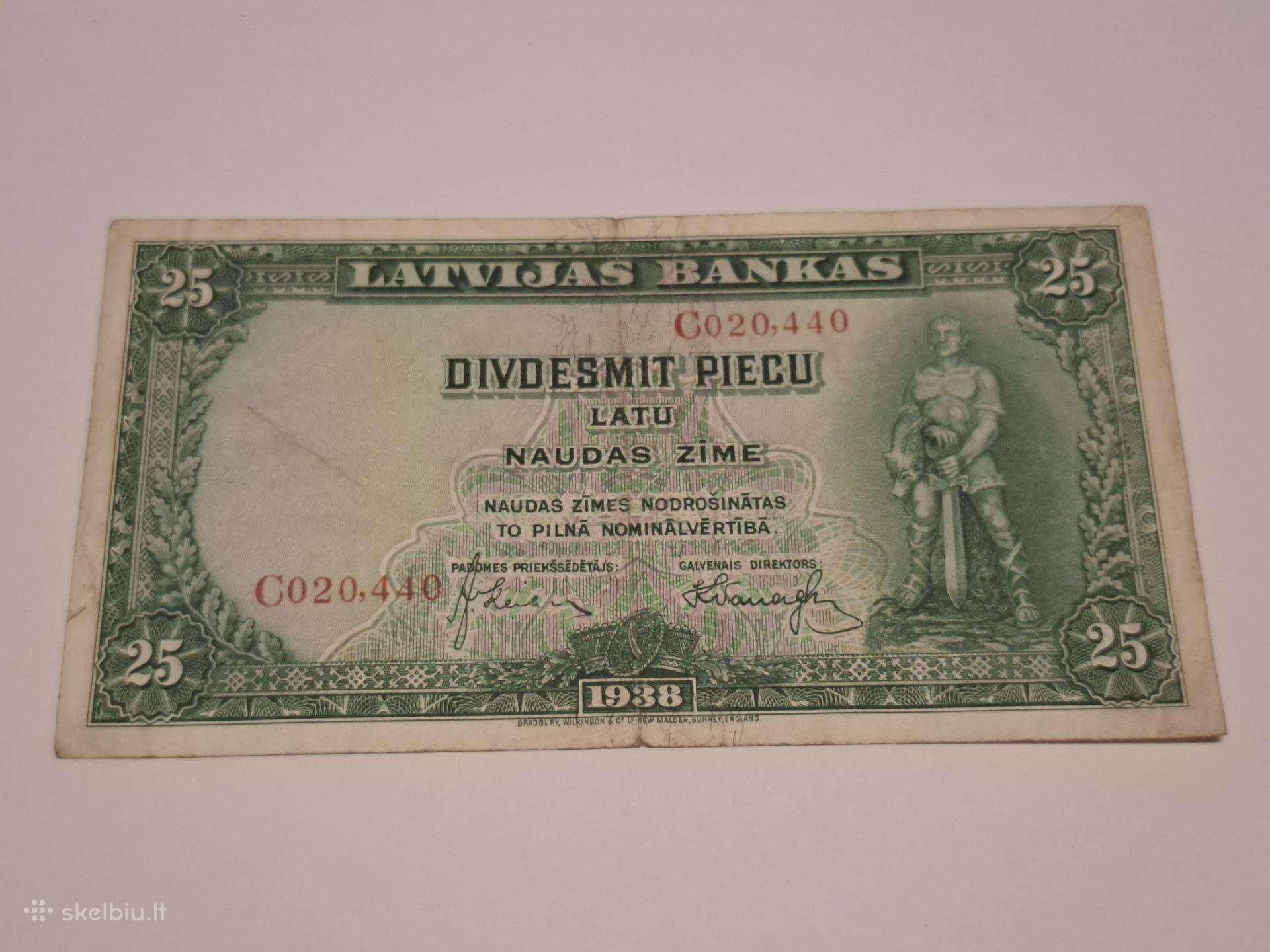 25 latai 1938m.banknotas