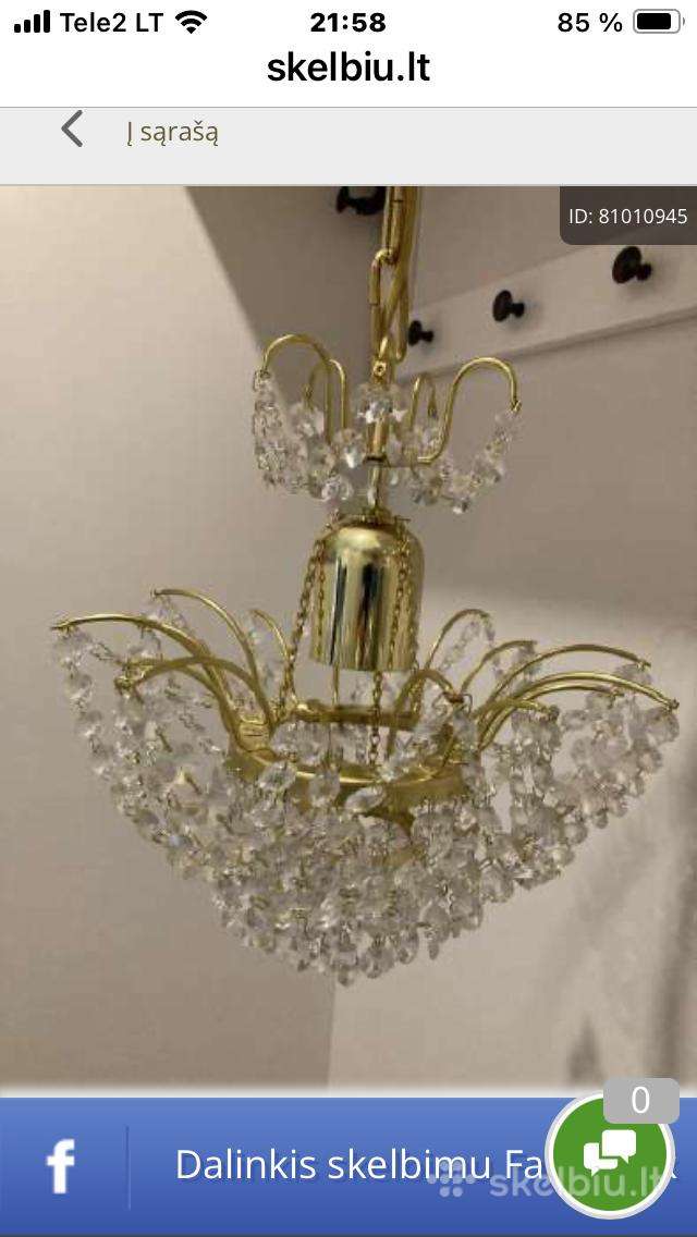 Kristaliniai: lubinis ir sieninis šviestuvai.