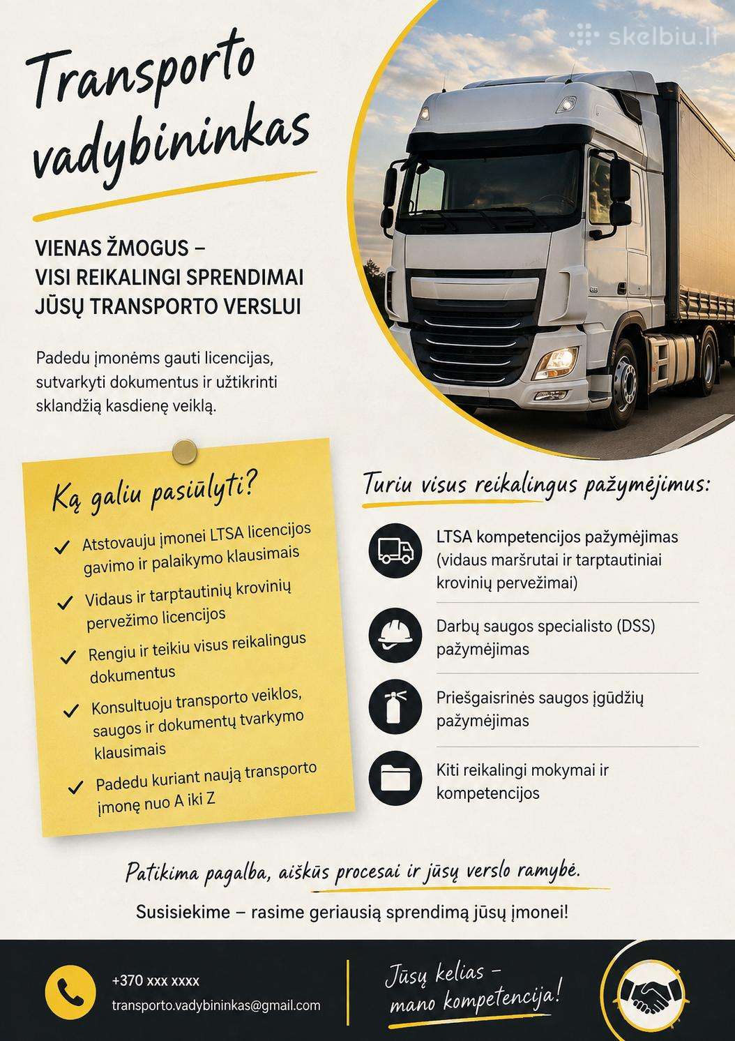 Transporto vadybininkas su pažymėjimu. DS spec.