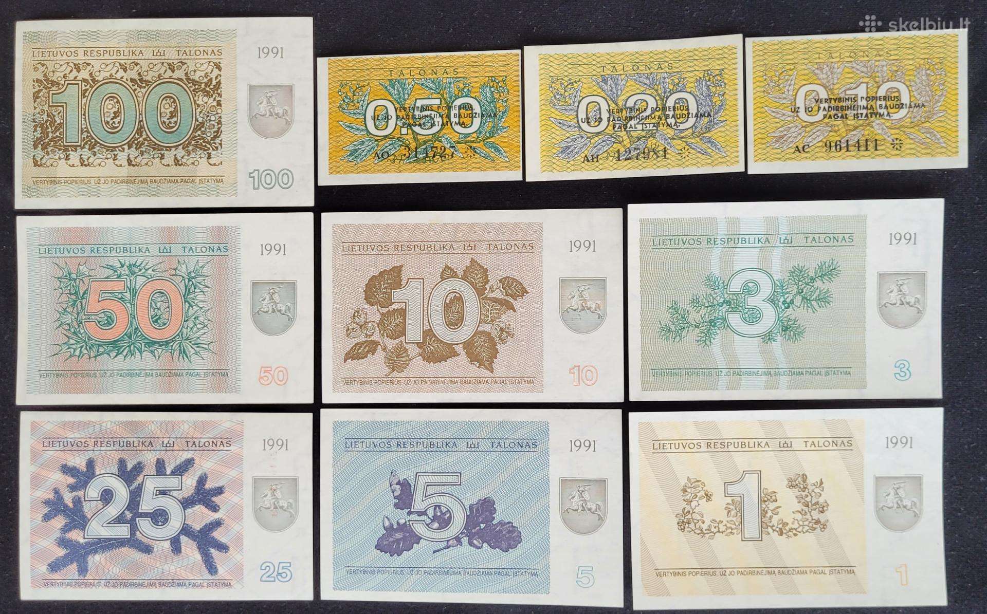 Pilnas 1991 m. talonų su užrašais rinkinys, Unc