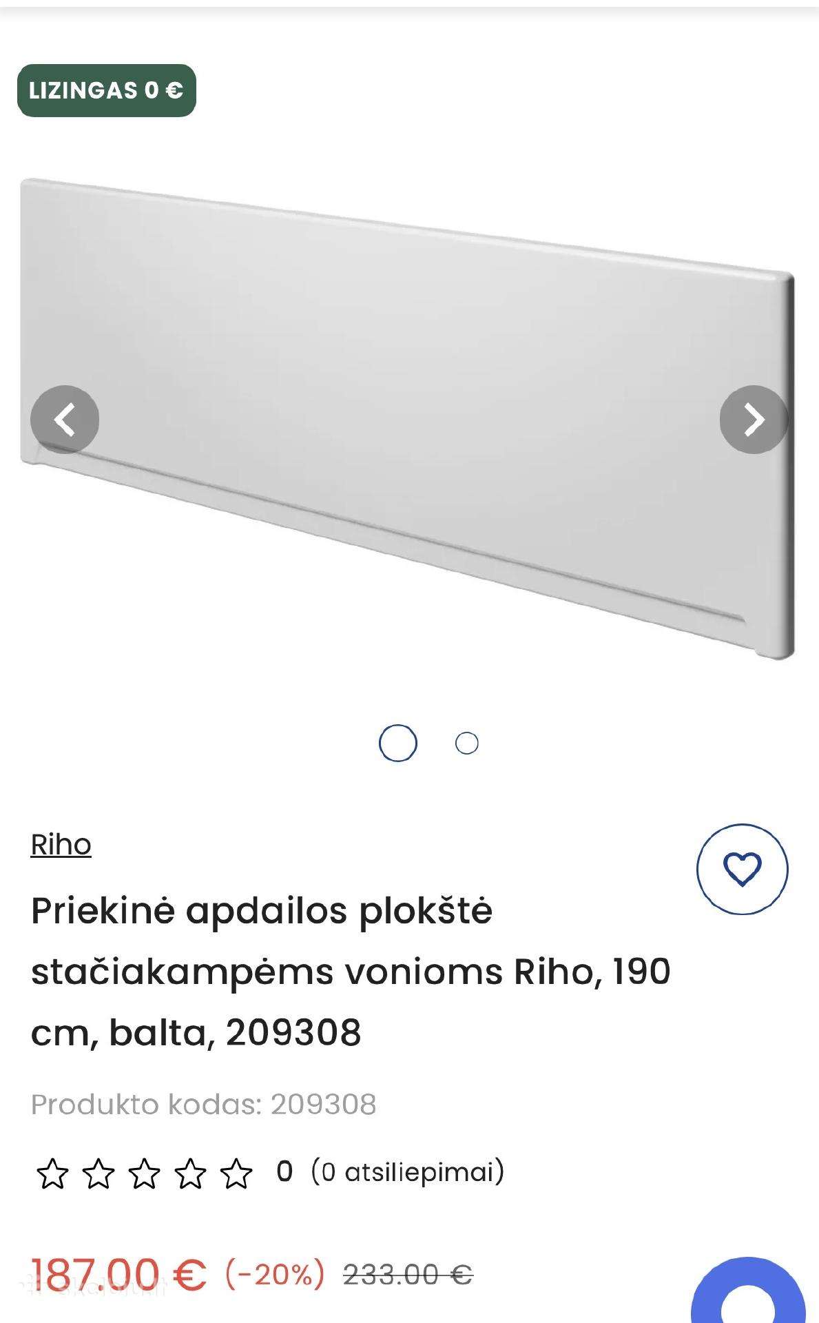 Apdailos plokštė vonioms Riho, 190 cm, ba