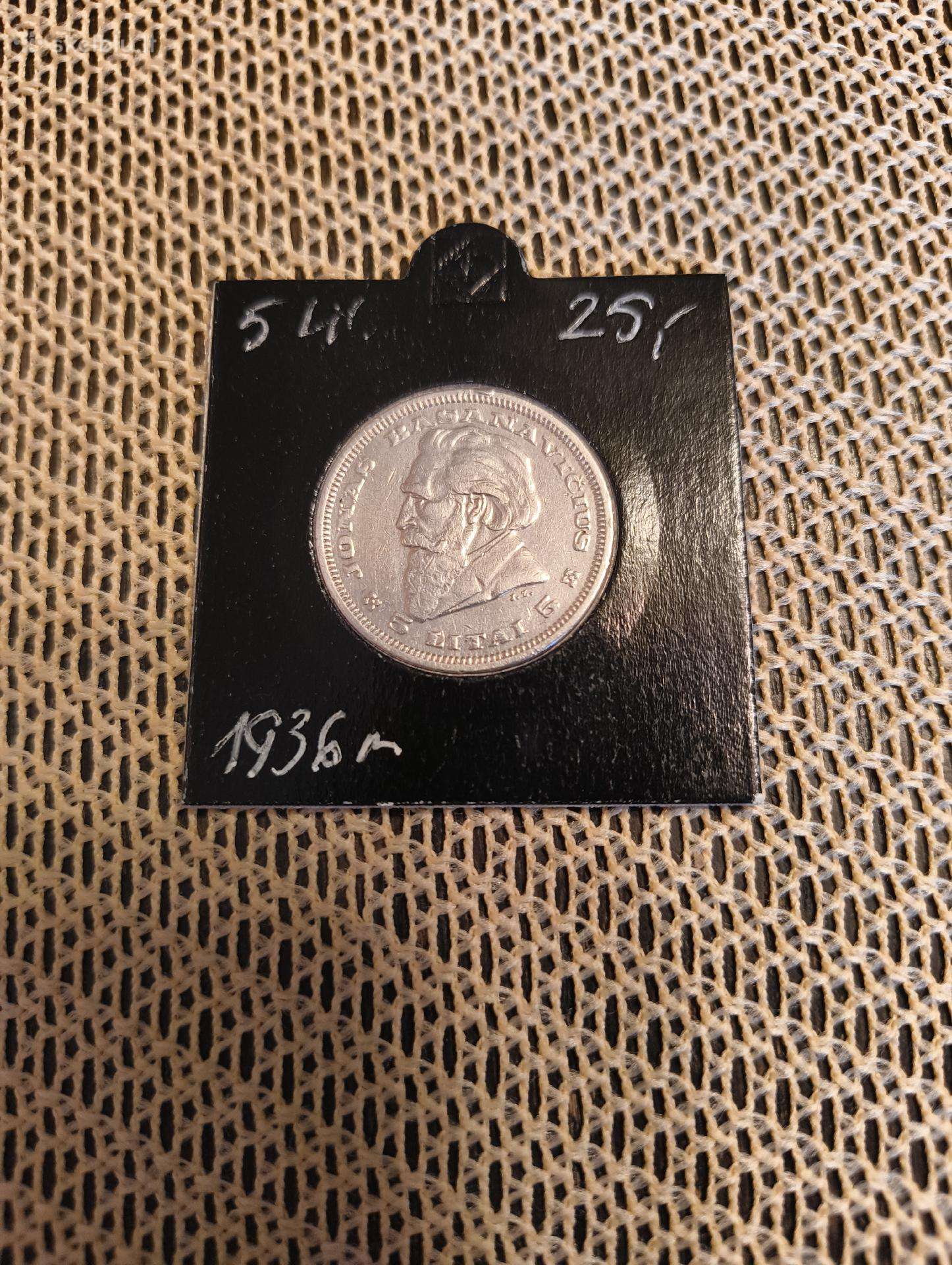 5 Litai 1936 m - Originalas. Sidabras, Apyvartinio