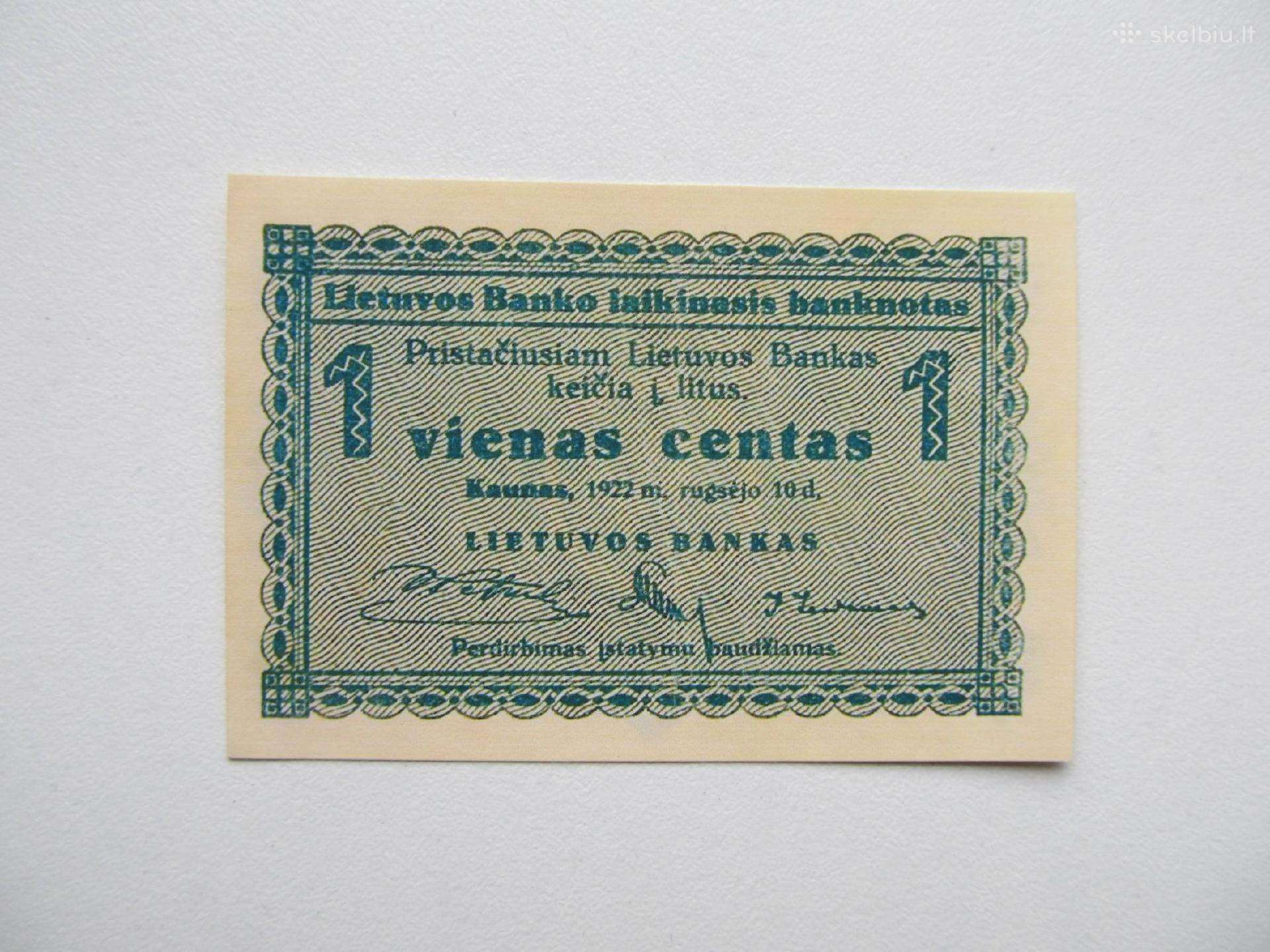 1 centas , Lietuva , 1922 rugsėjis