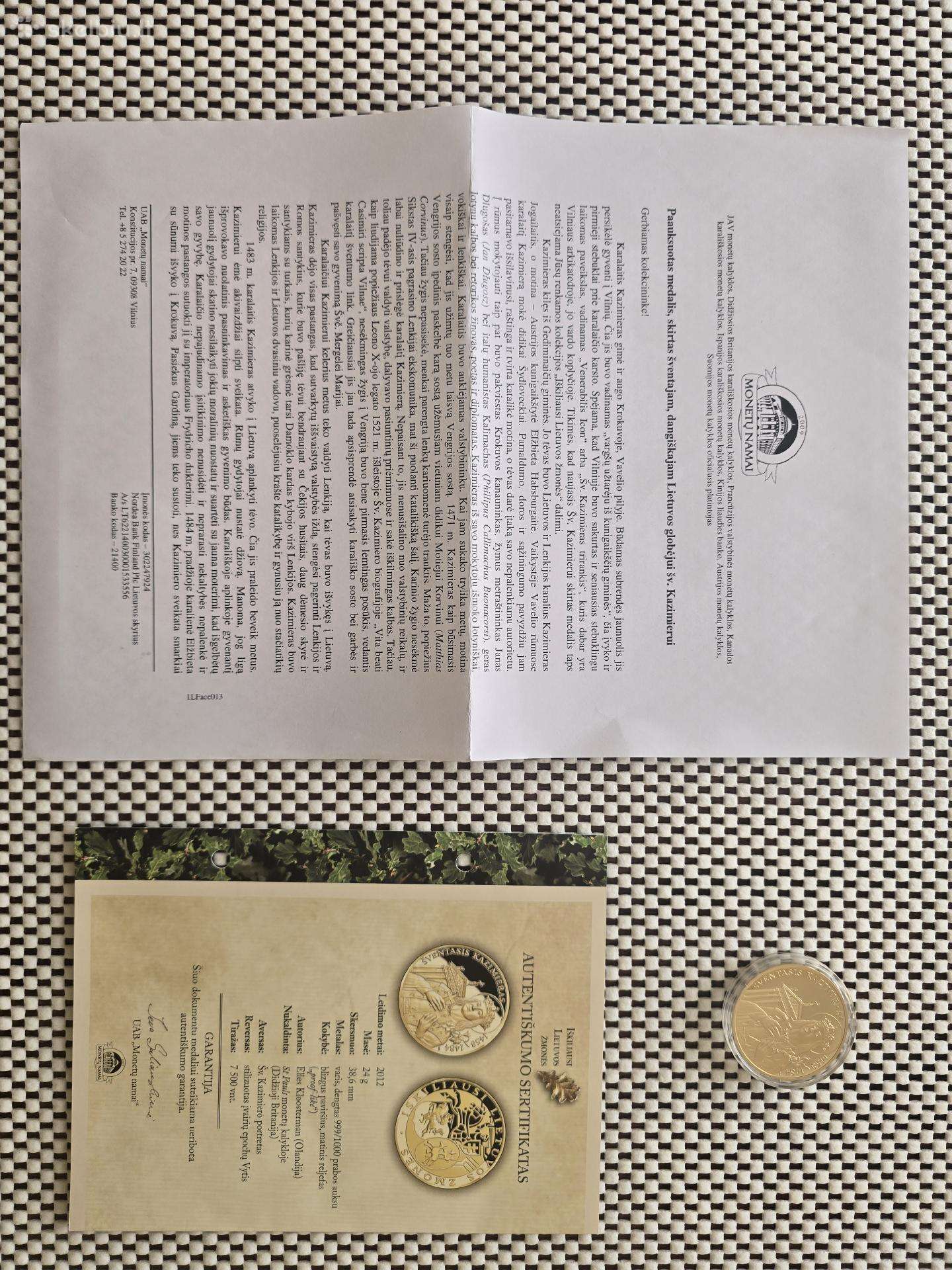 Moneta su autentiškumo sertifikatu