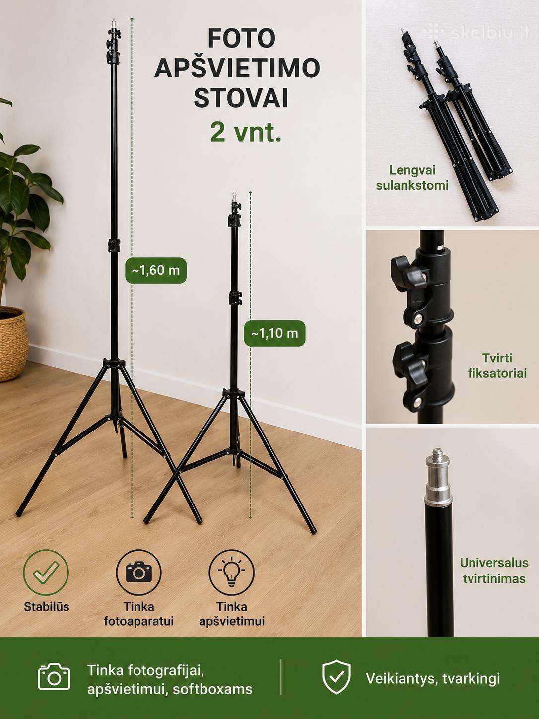 Foto apšvietimo stovai, 2 vnt.