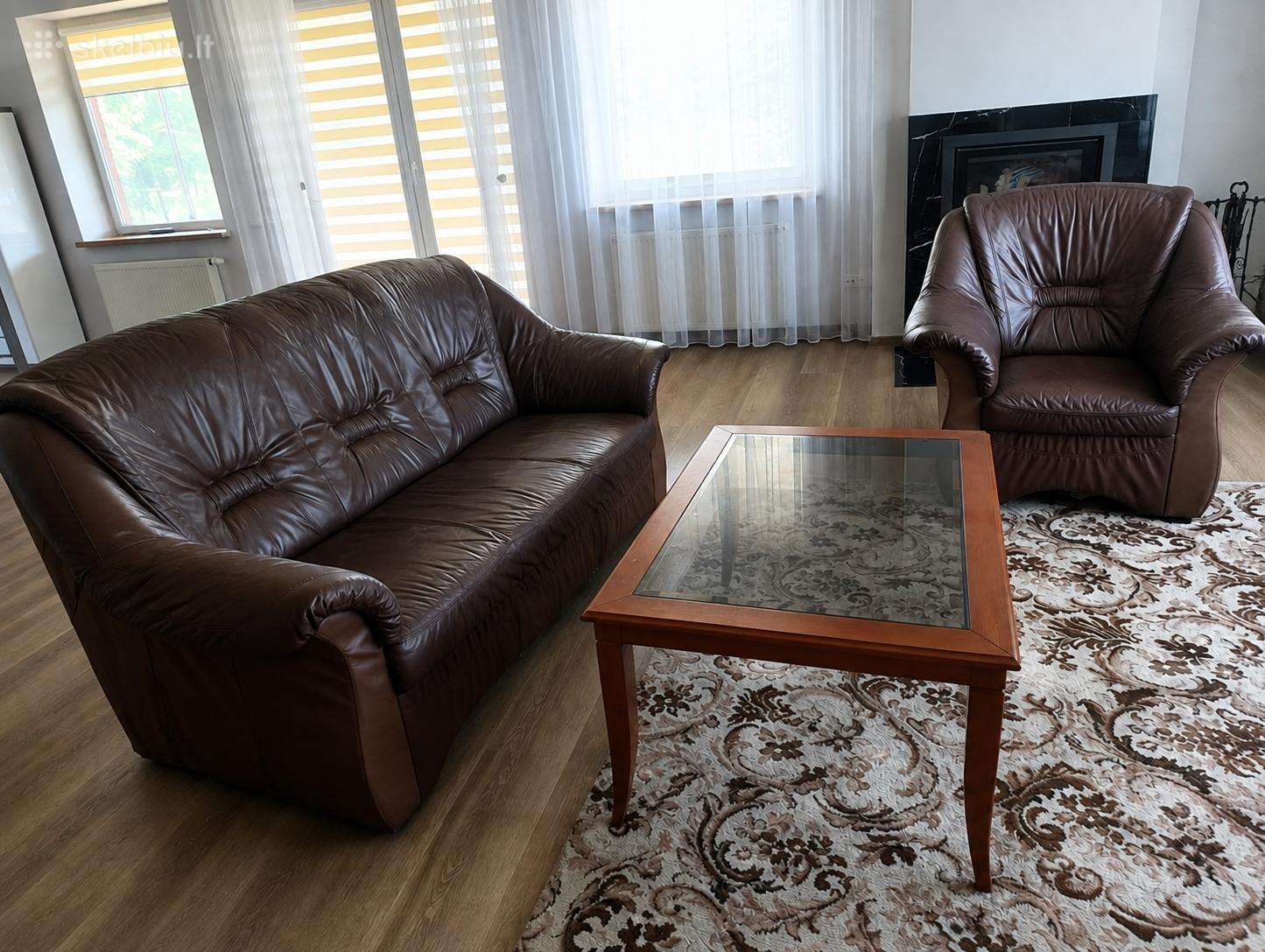 Natūralios odos sofa ir fotelis–labai geros būklės