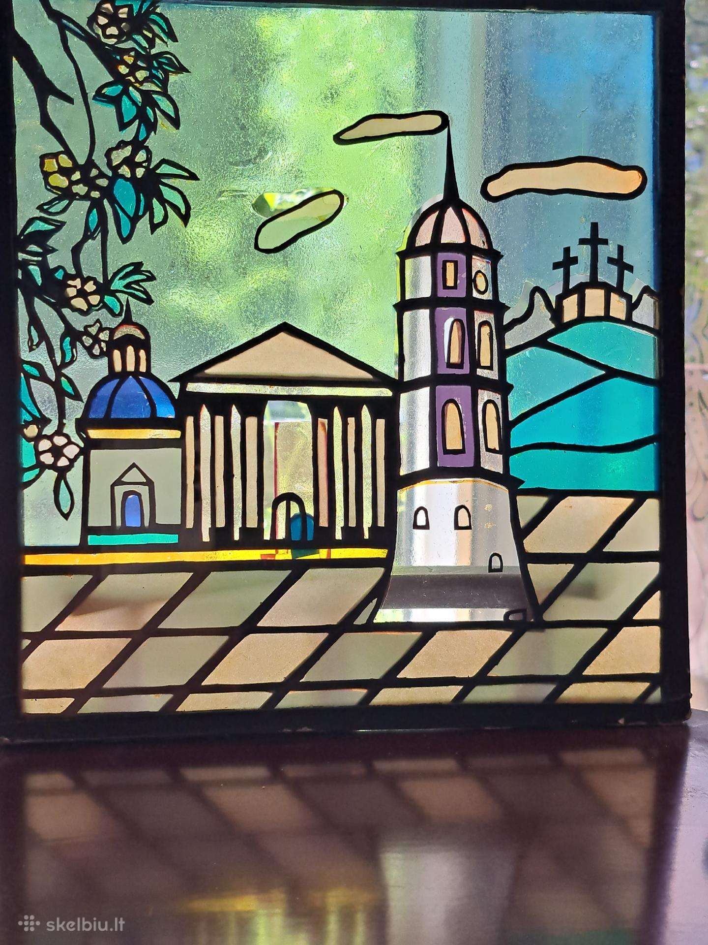 Senas piešinys ant stiklo