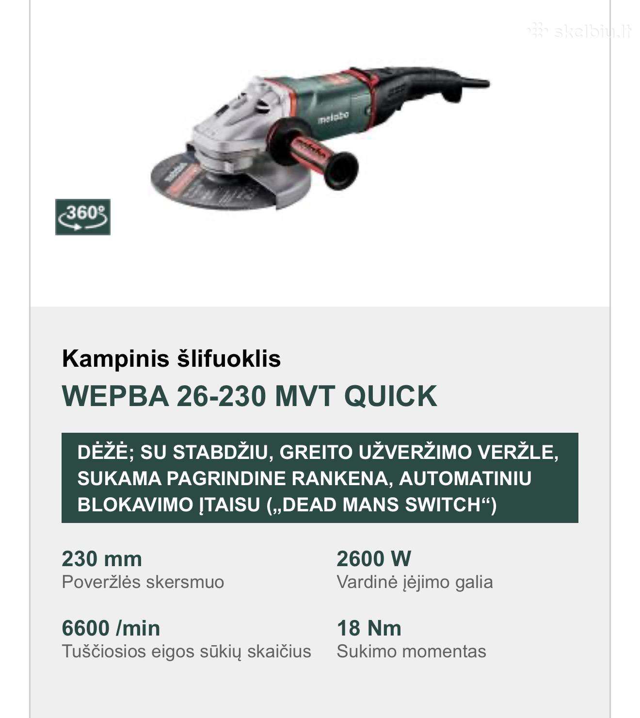 Didelis kampinis šlifuoklis 230mm