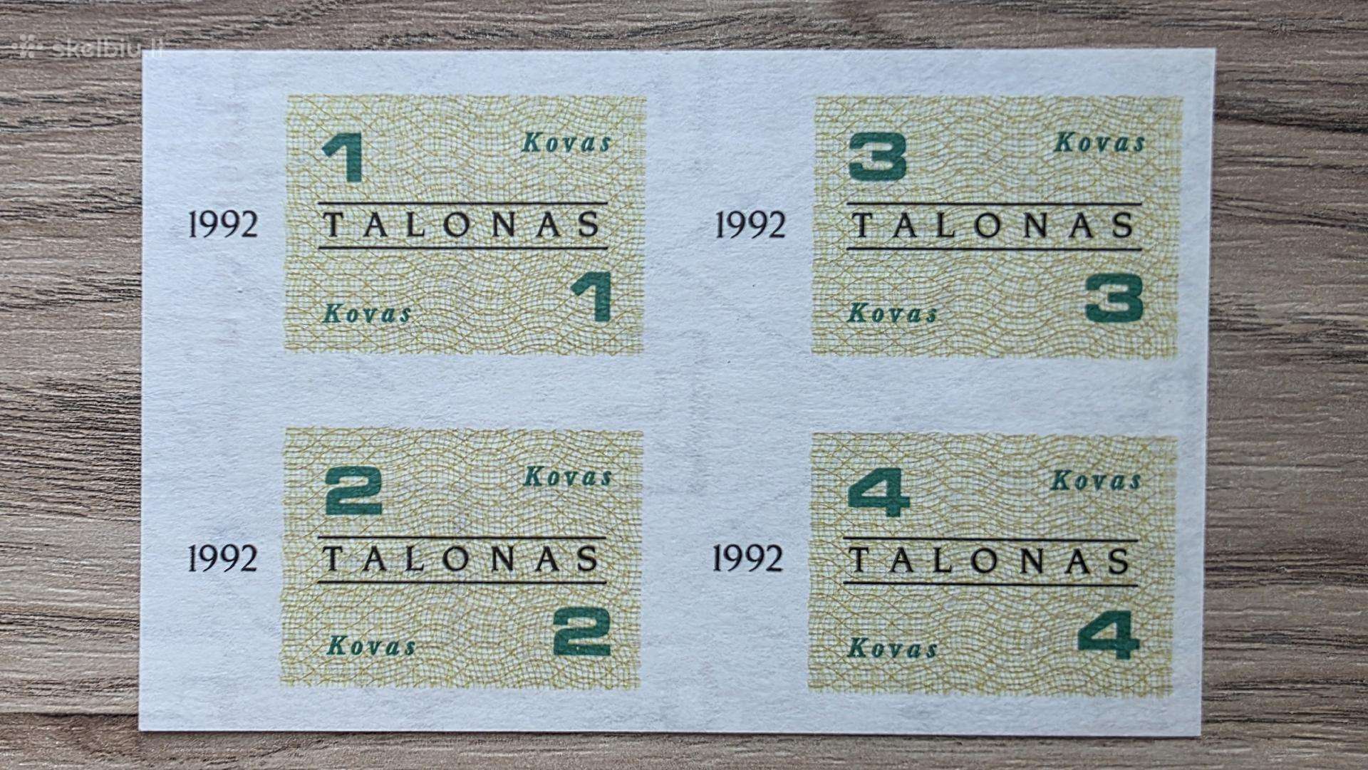 1992 metų maisto talonai Kovas Retas Unc