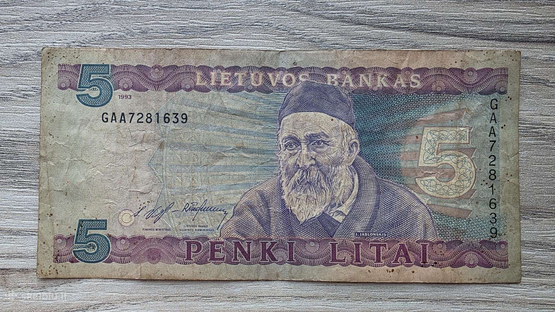 1993 metų 5 litai Gaa serija Jablonskis