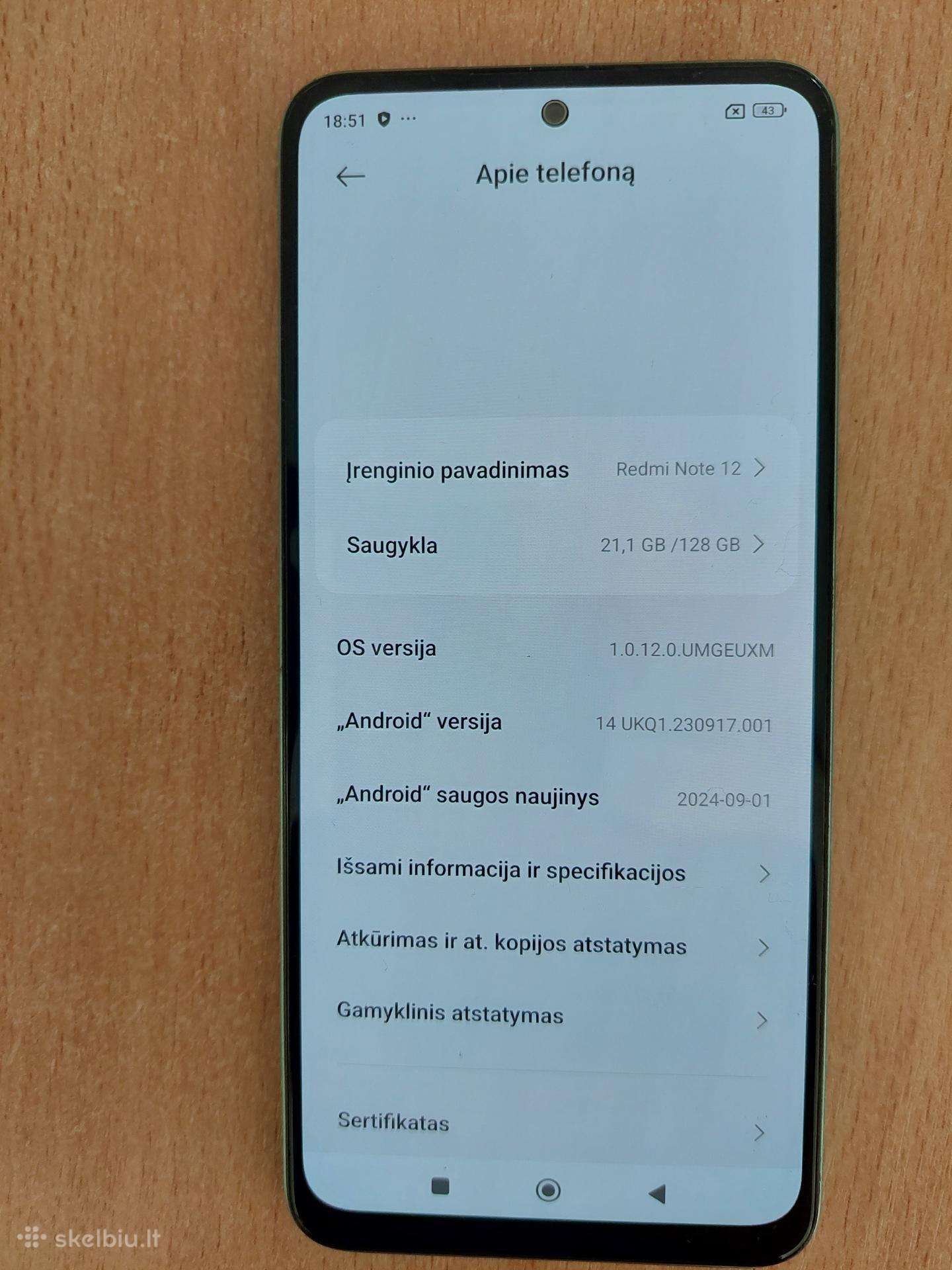 Parduodamas telefonas Redmi Note 12 (55€)