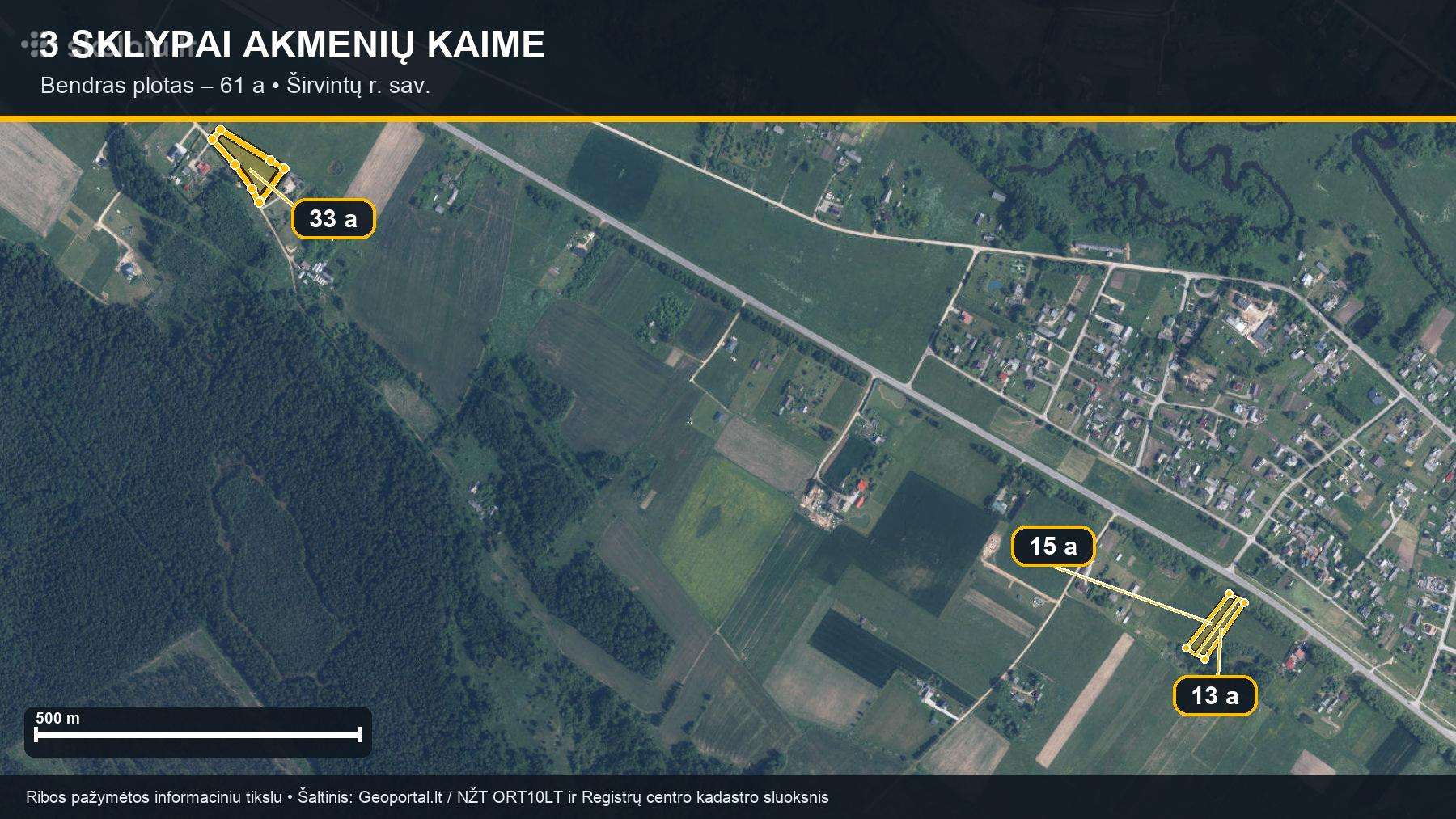 3 sklypai Akmenių k. 33 a namų valda ir 28 a kartu