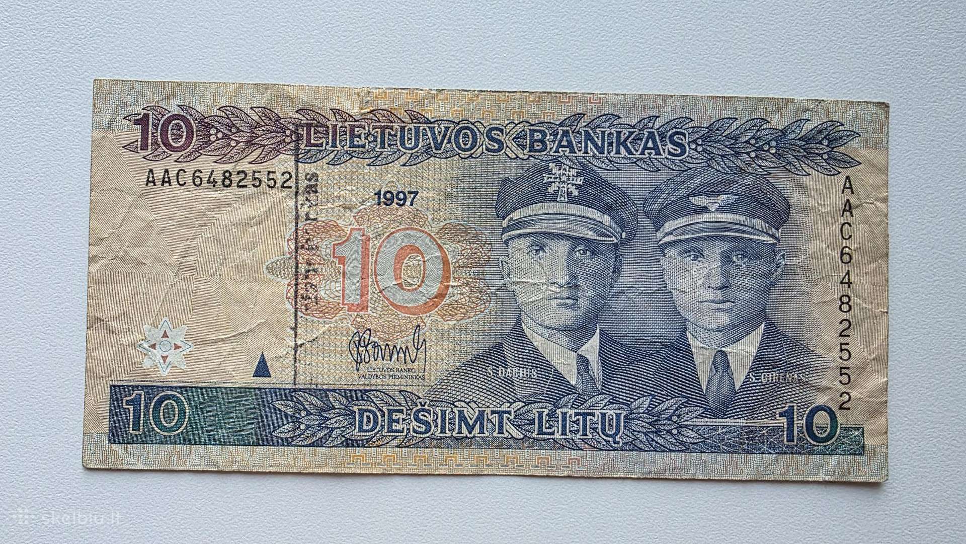 1997 metų10 litų su banko anspaudu