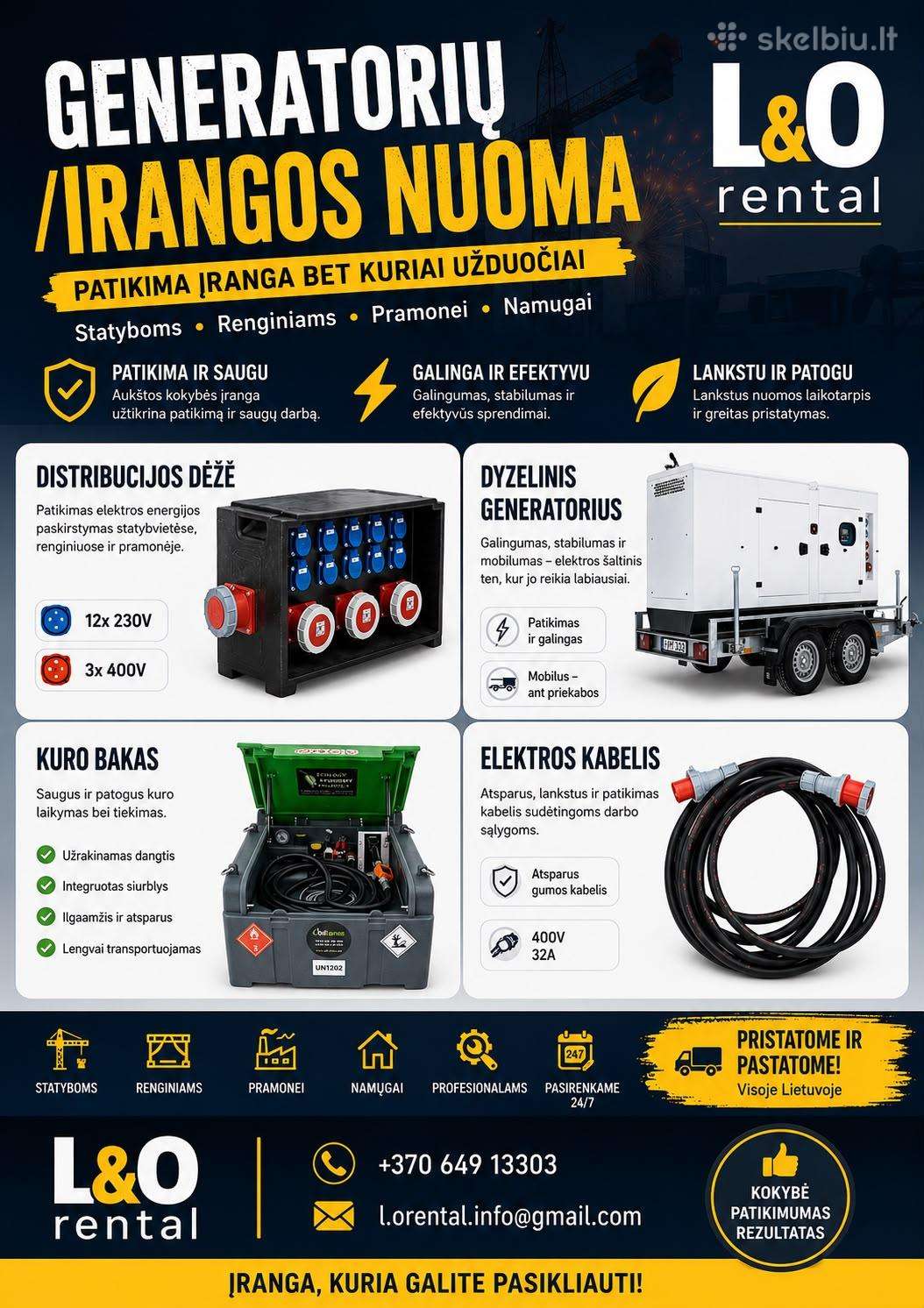 Nuomojamas 80kw generatorius ant priekabos