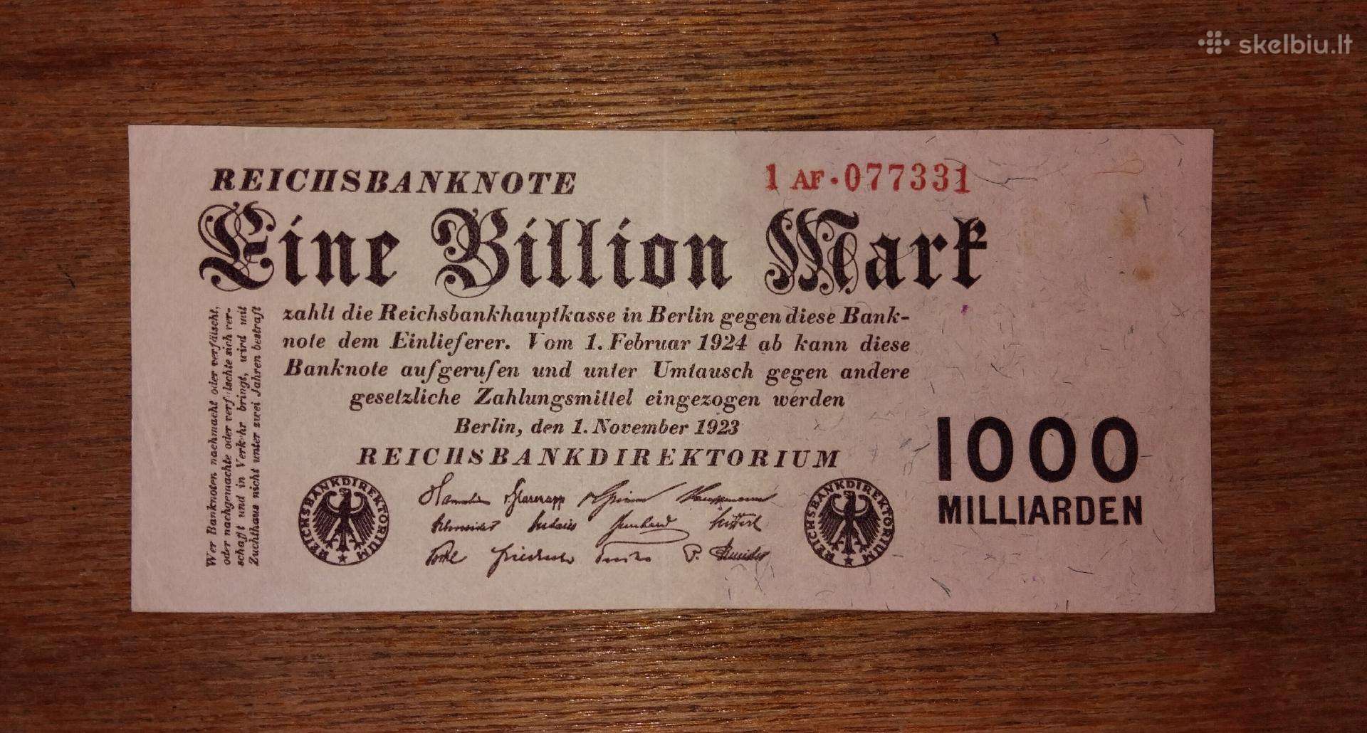 Vokietijos 1 bilijonas markių banknotas
