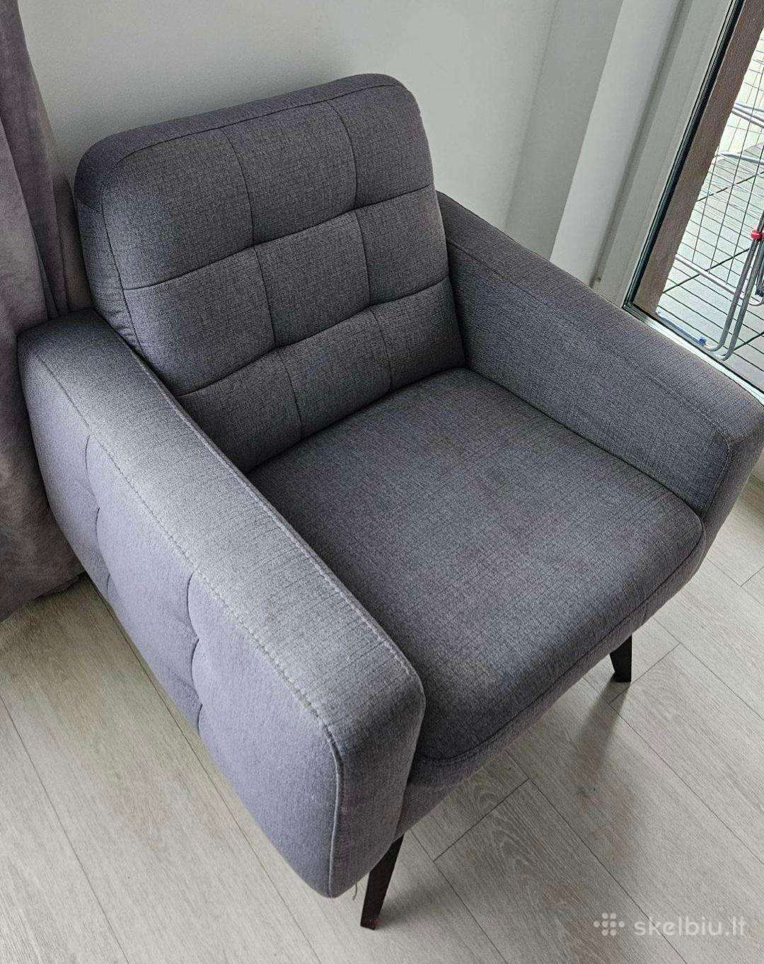 Parduodu minkštą fotelį, pilką, gera būklė. 80 eur