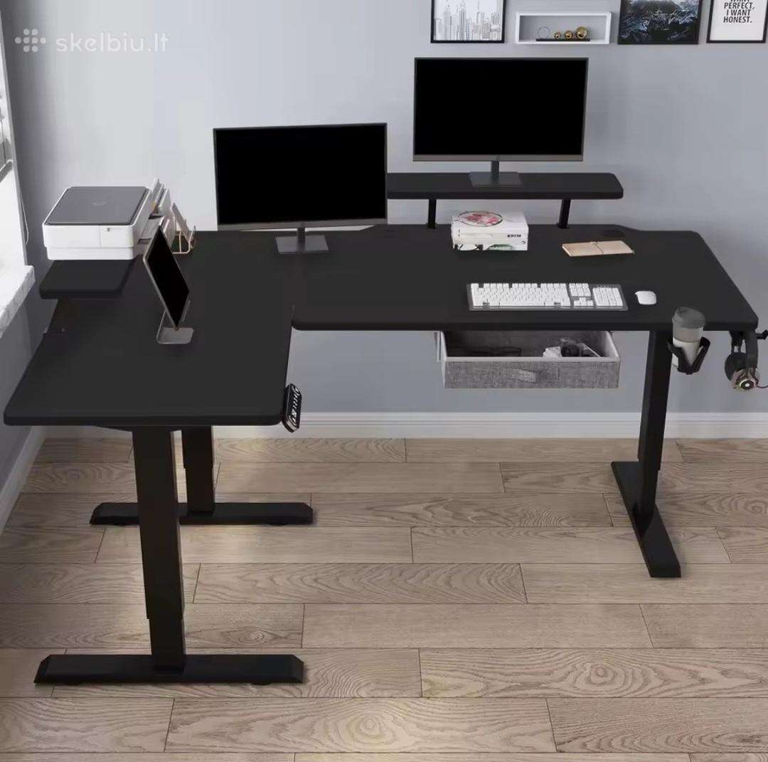 Elektrinis L formos kampinis stalas 160cm