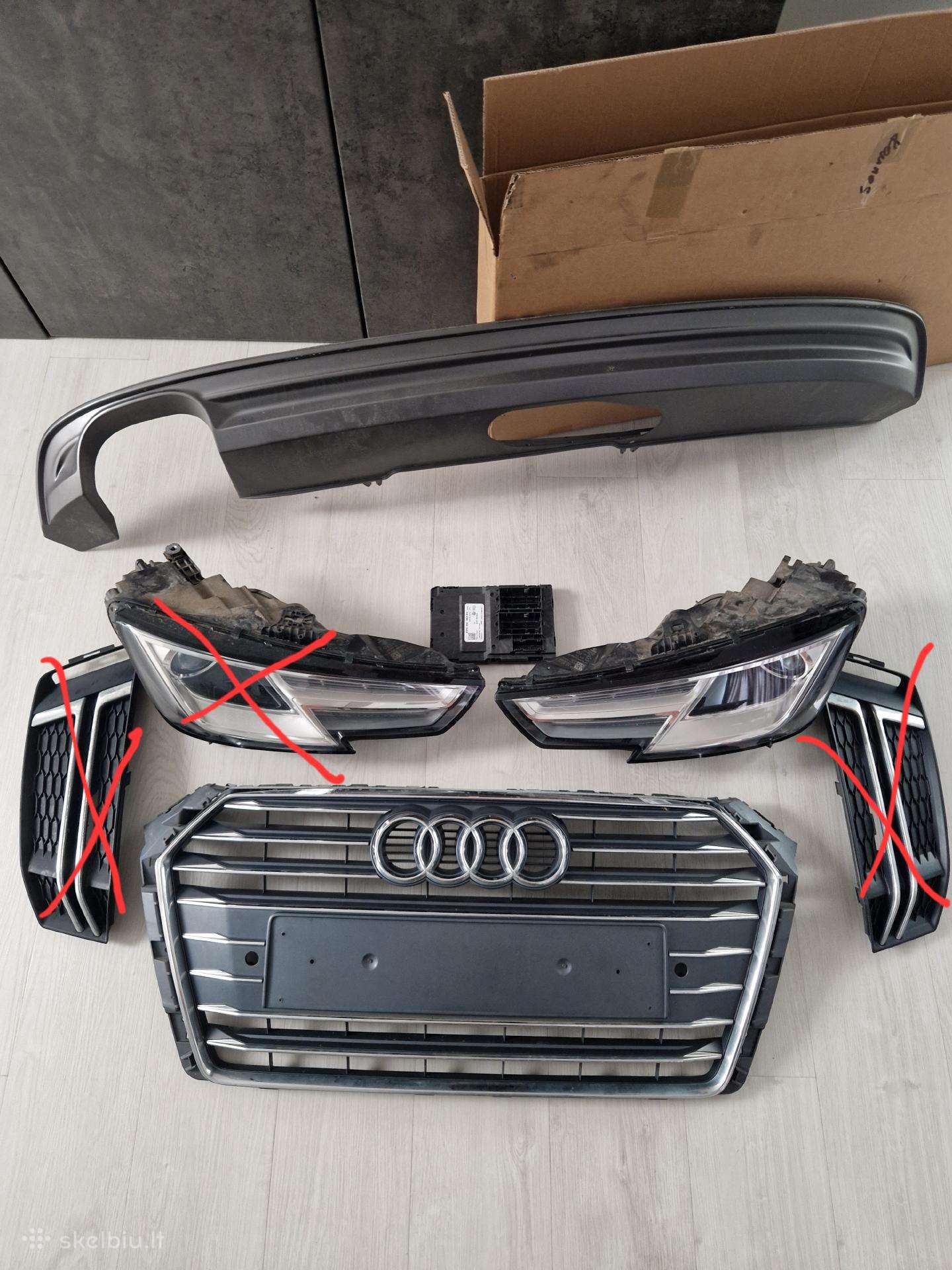 Audi A4 B9 priekiniai žibintai ir kitos dalys