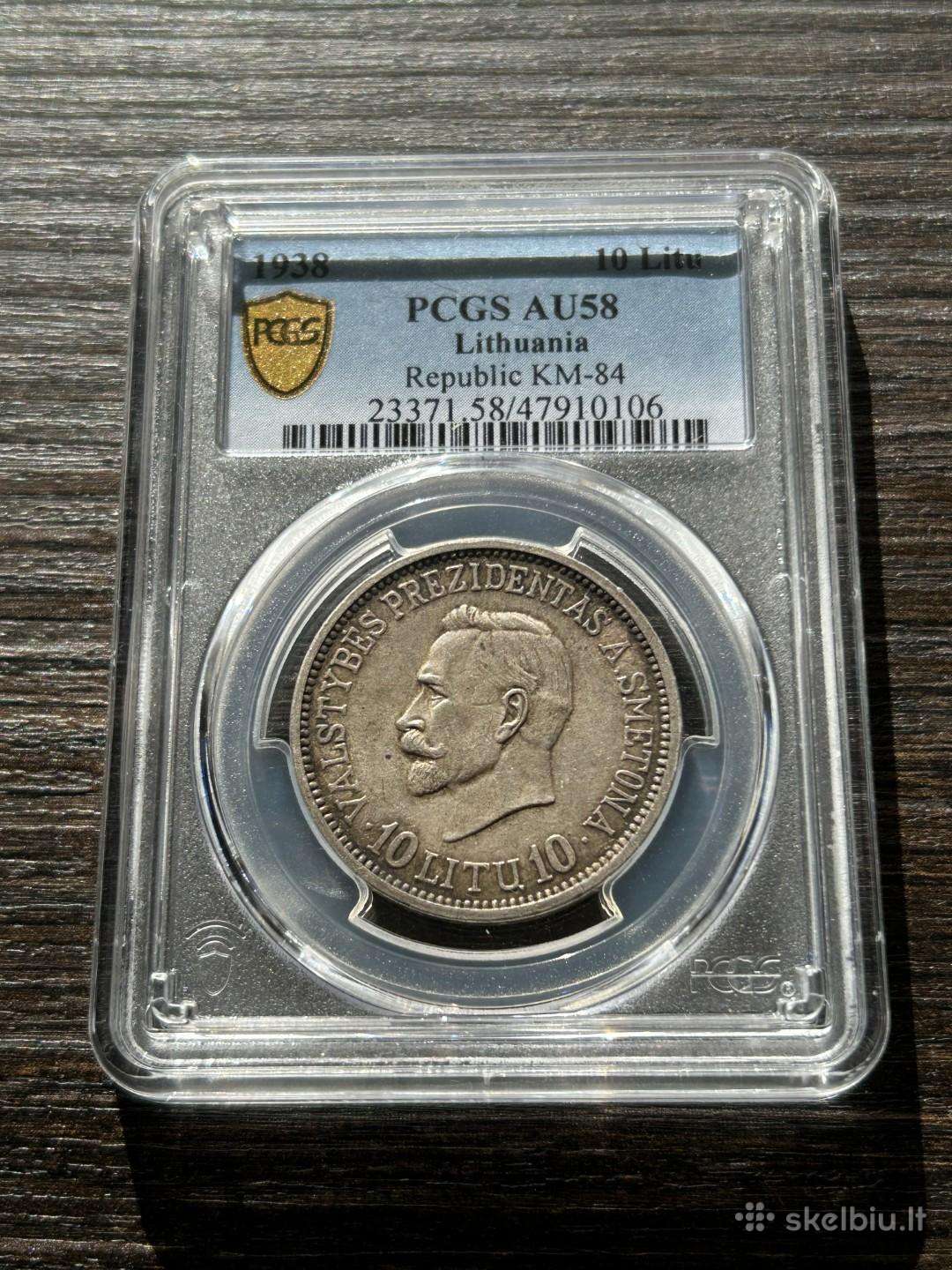 Lietuva 10 litu 1938 Smetona Pcgs Au58