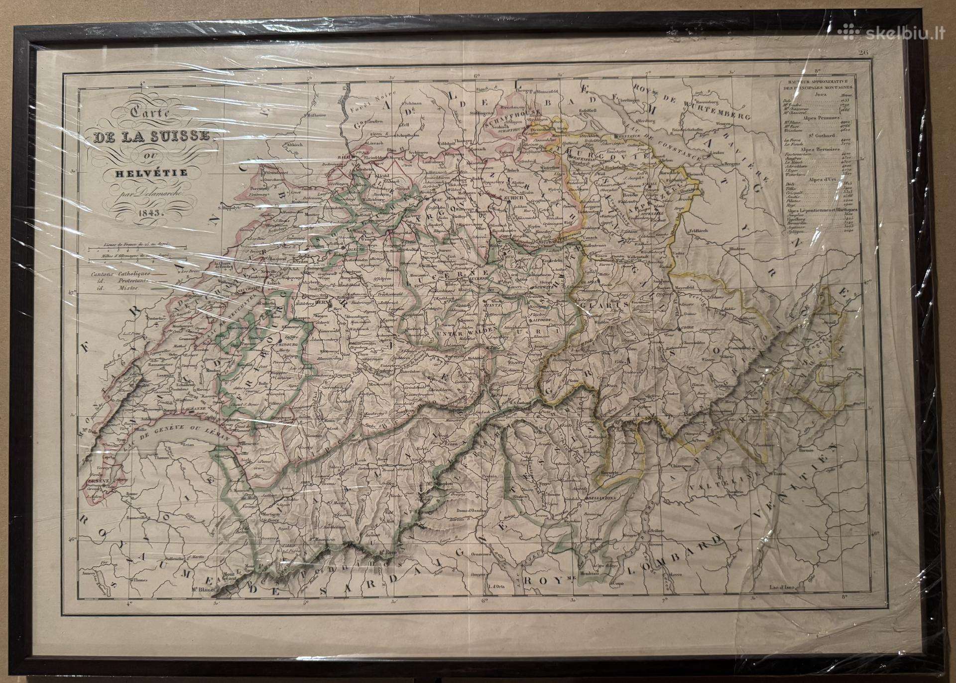 Šveicarijos Helvetia žemėlapis 1843