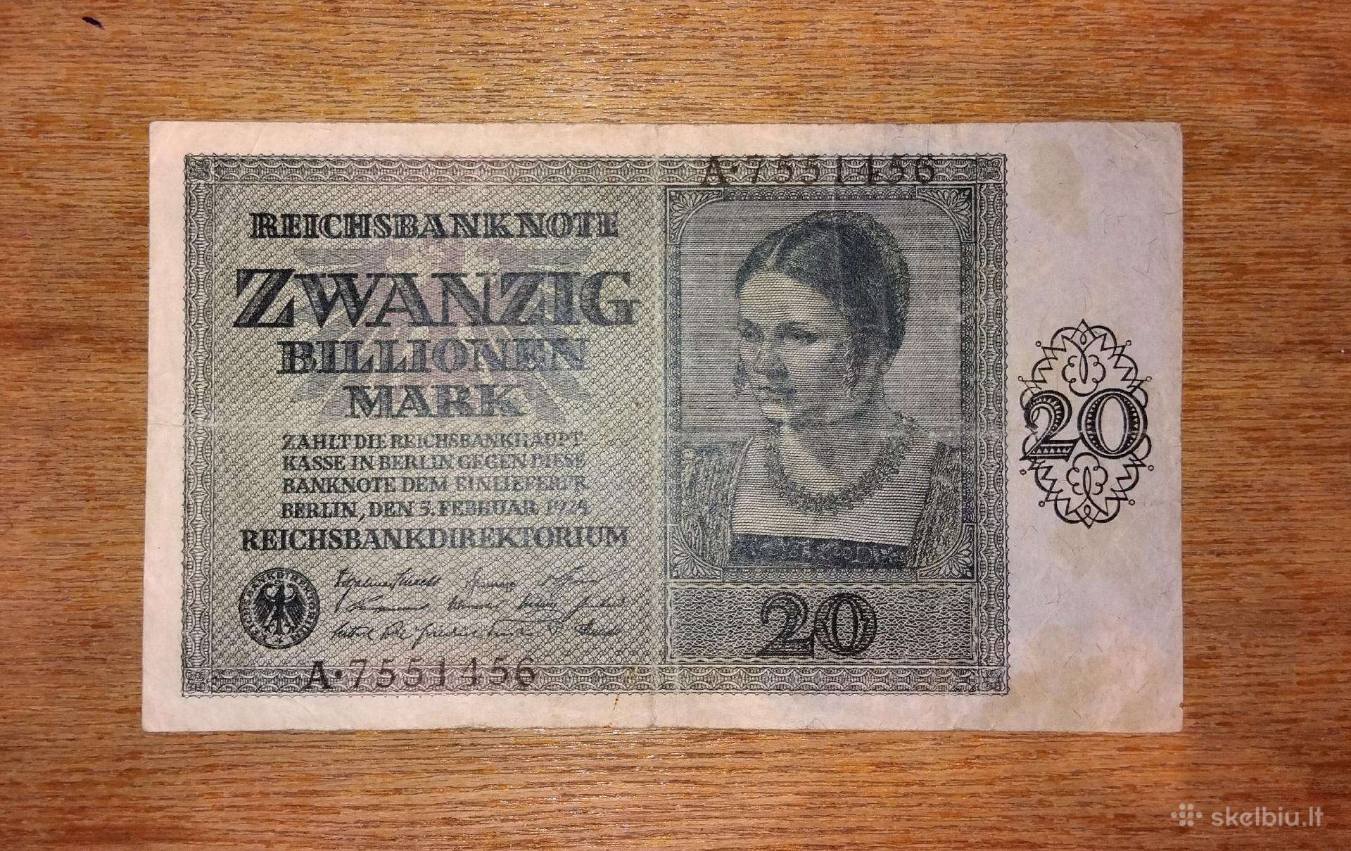 Vokietijos 20 bilijonu markių banknotas